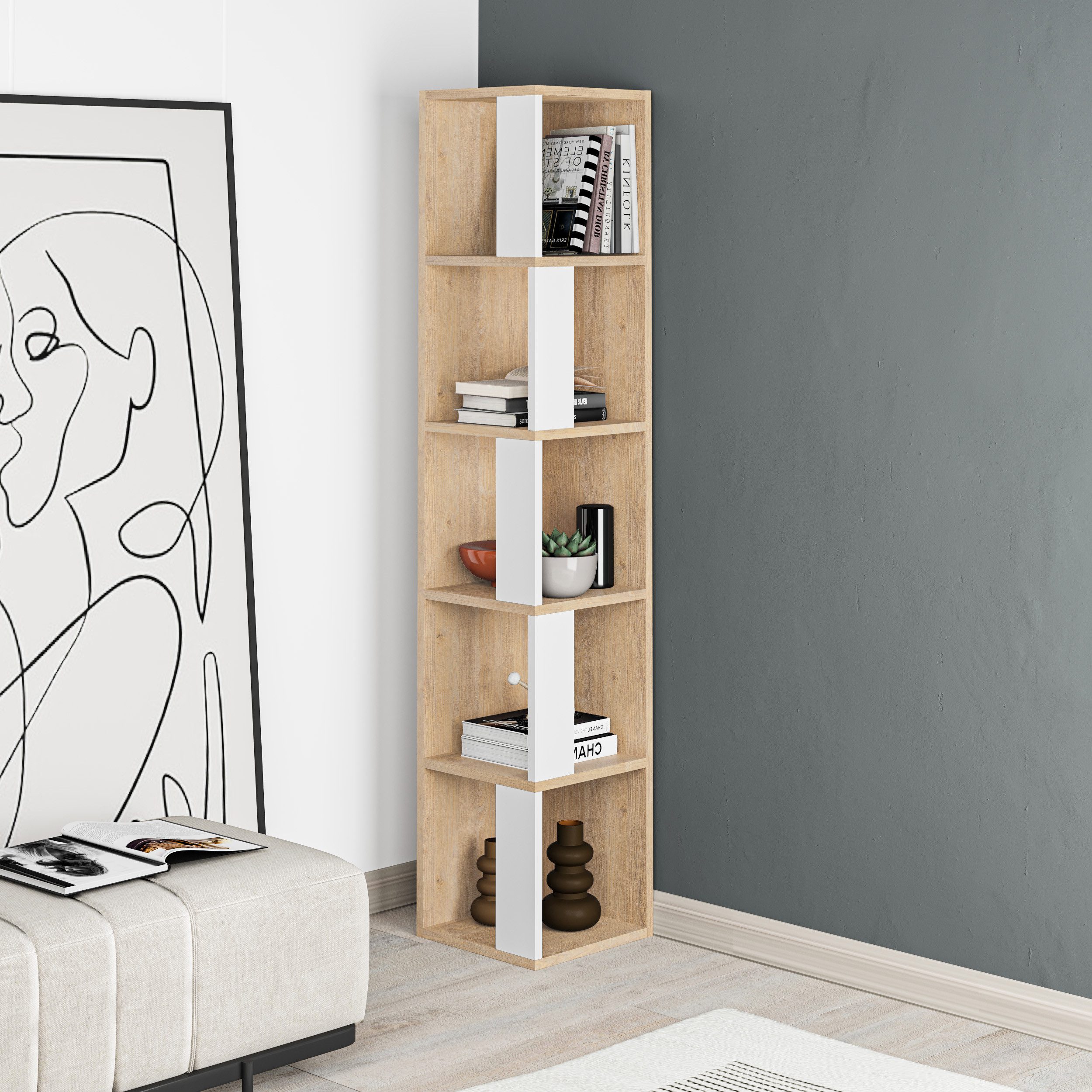 Decortie Bücherregal Piano, Modernes Eck-Bücherregal Vitrine, günstig online kaufen