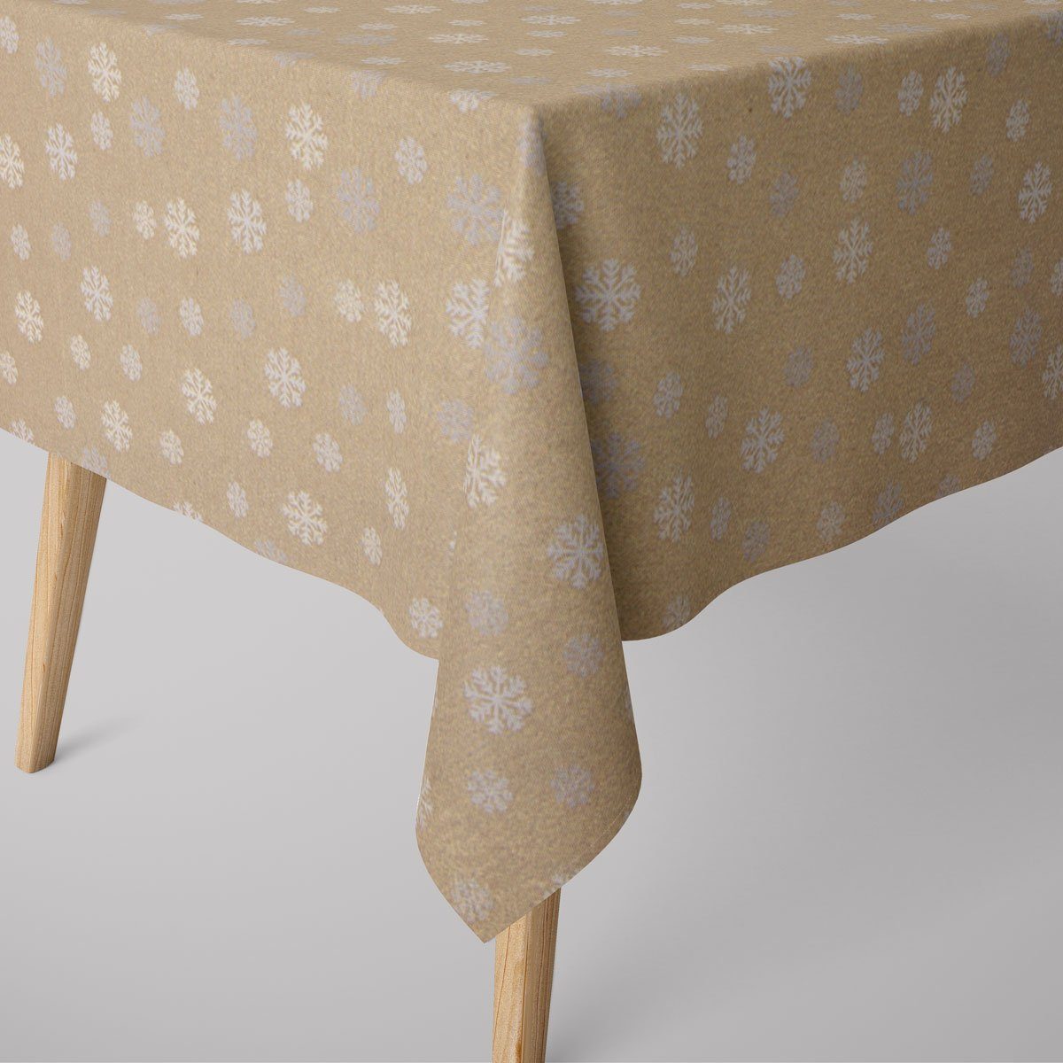 SCHÖNER LEBEN. Tischdecke Schneeflocken gold beige eckig, made in Germany,handmade