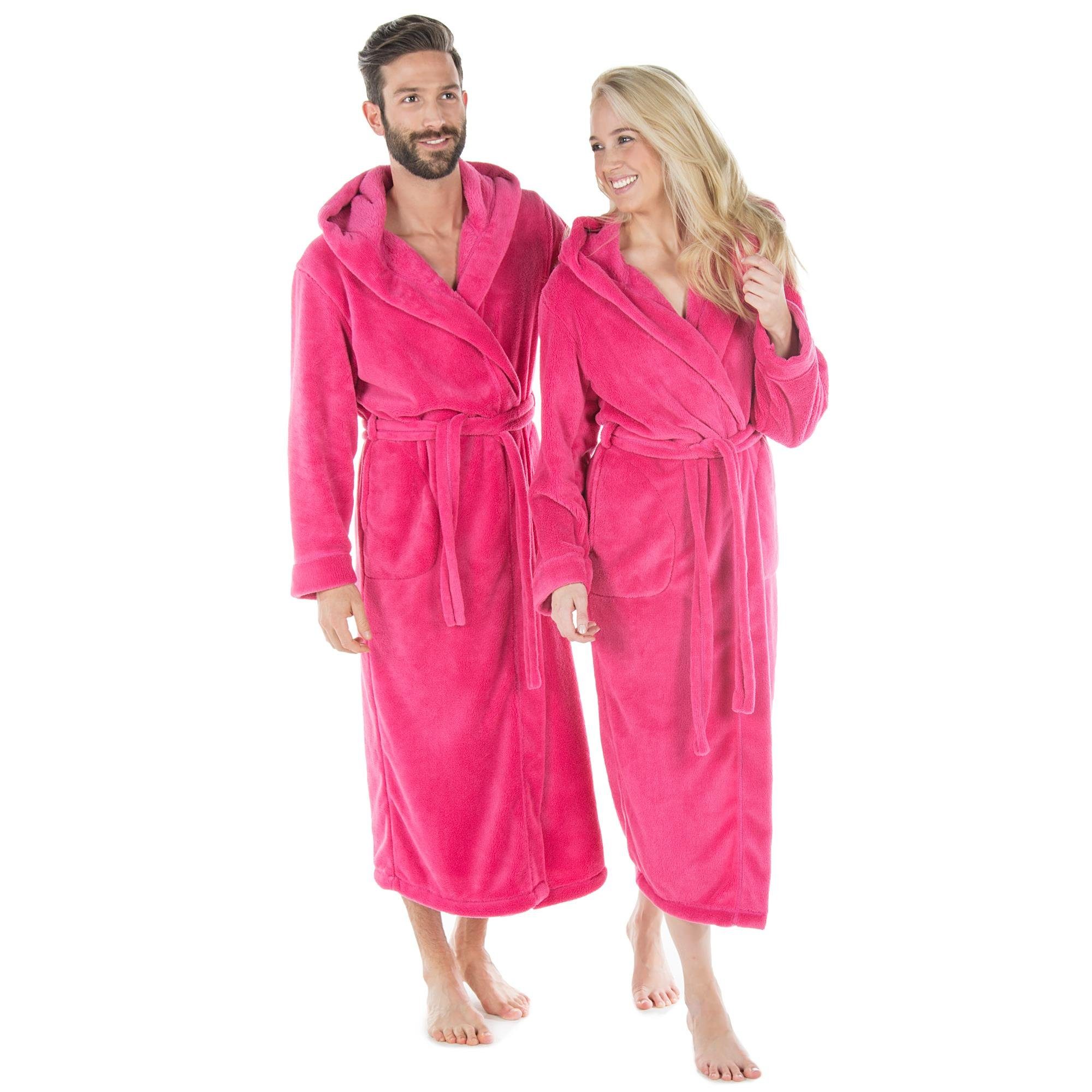 CelinaTex Bademantel Morgenmantel Kapuze Fleece wadenlang für Sie&Ihn Samos S pink, Polyester