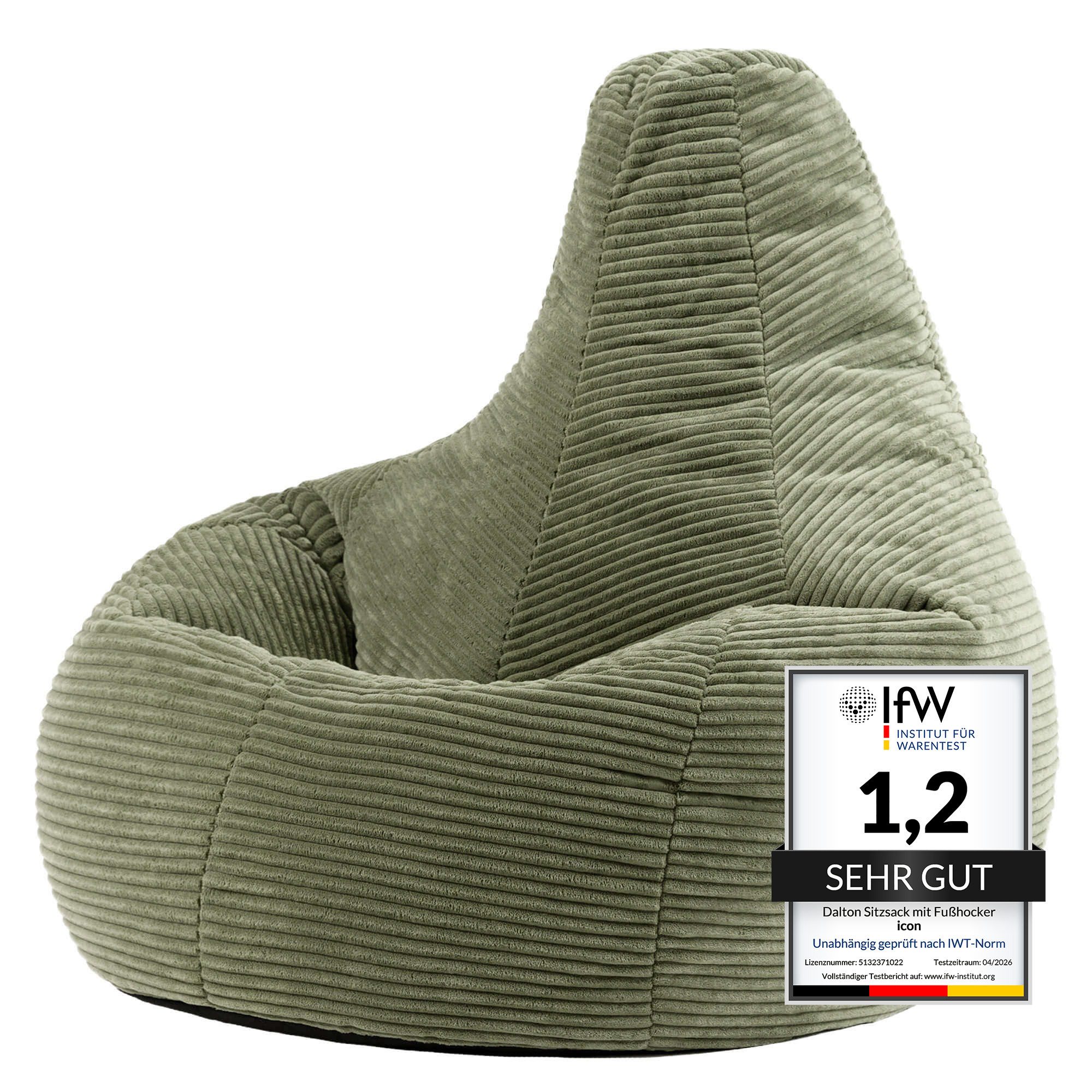 icon Sitzsack Sessel mit Rückenlehne aus Cord „Dalton“, Sitzsack XXL, Gaming Sitzsack, Made in Germany, Erwachsene & Kinder