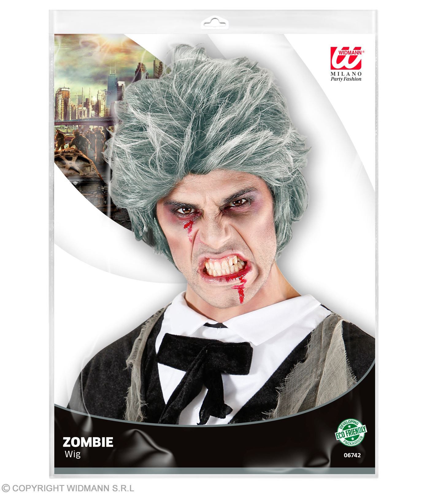 Widmann S.r.l. Kostüm-Perücke Herren Perücke 'Zombie' in Polybag, Grau