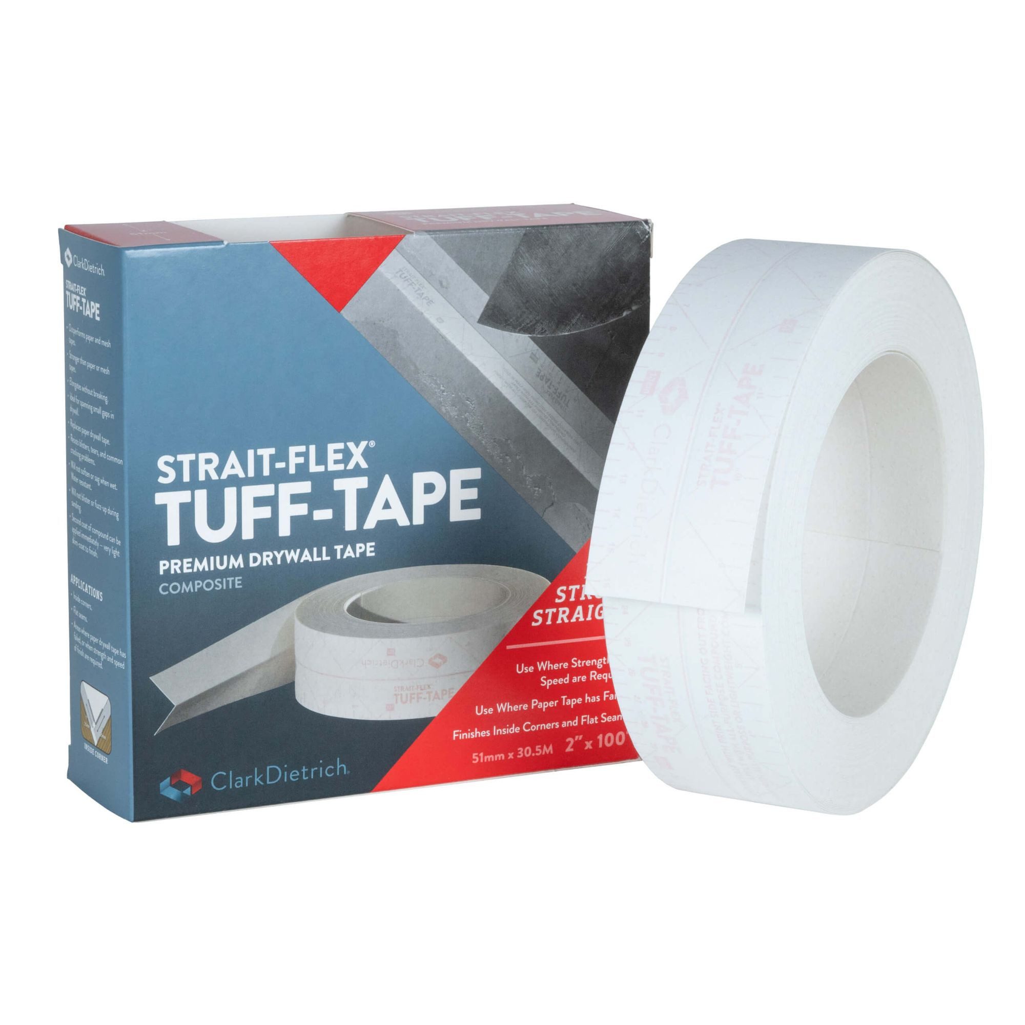 Strait-Flex Profil TUFF TAPE Eckschutzschiene für Trockenbau (30m Weiß Profil, 1-St), Kantenschutz, Rissfest und hohe Haftung, Korrosionsbeständig