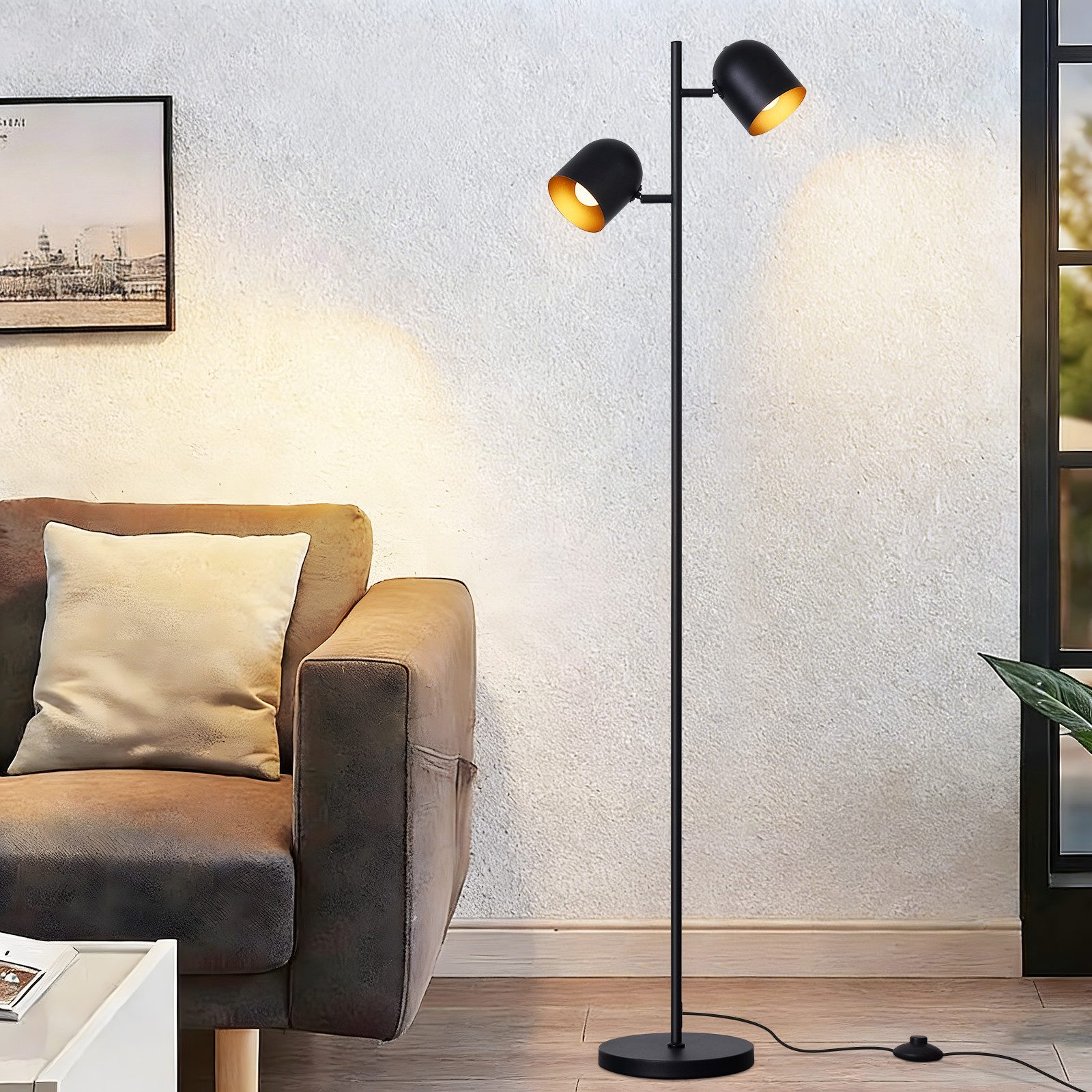 Nettlife Stehlampe Wohnzimmer Schwarz Metall Industrielle Retro Leselampe 2 E14 Fassungen, 350° schwenkbar, ohne Leuchtmittel, Stehleuchte Leselampe Retro für Schlafzimmer Wohnzimmer