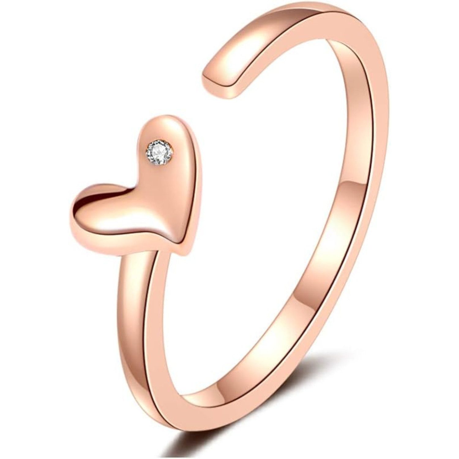 Silberring Verstellbar mit Herz & Zirkonia Stein - Verstellbarer Ring für Damen