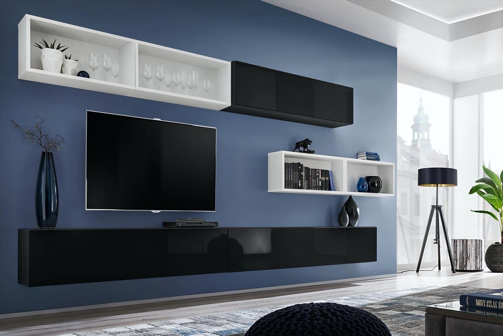 JVmoebel Wohnwand Luxus Wohnwand tv ständer TV-Ständer Lowboard Holz Wandrega, Made in Europa