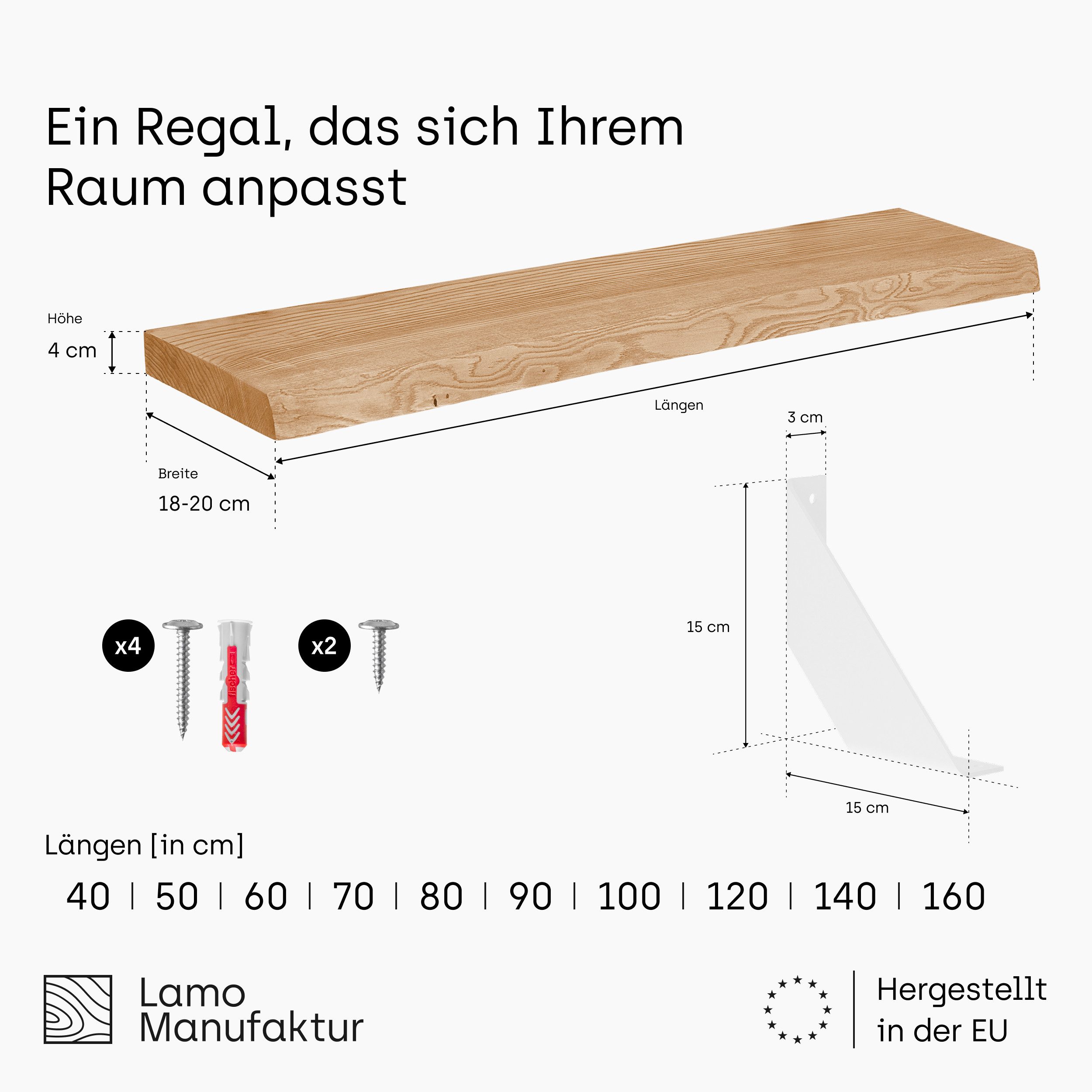 LAMO Manufaktur Wandregal mit weißem Vintage Regalträger 40 cm, Komplett-Se günstig online kaufen