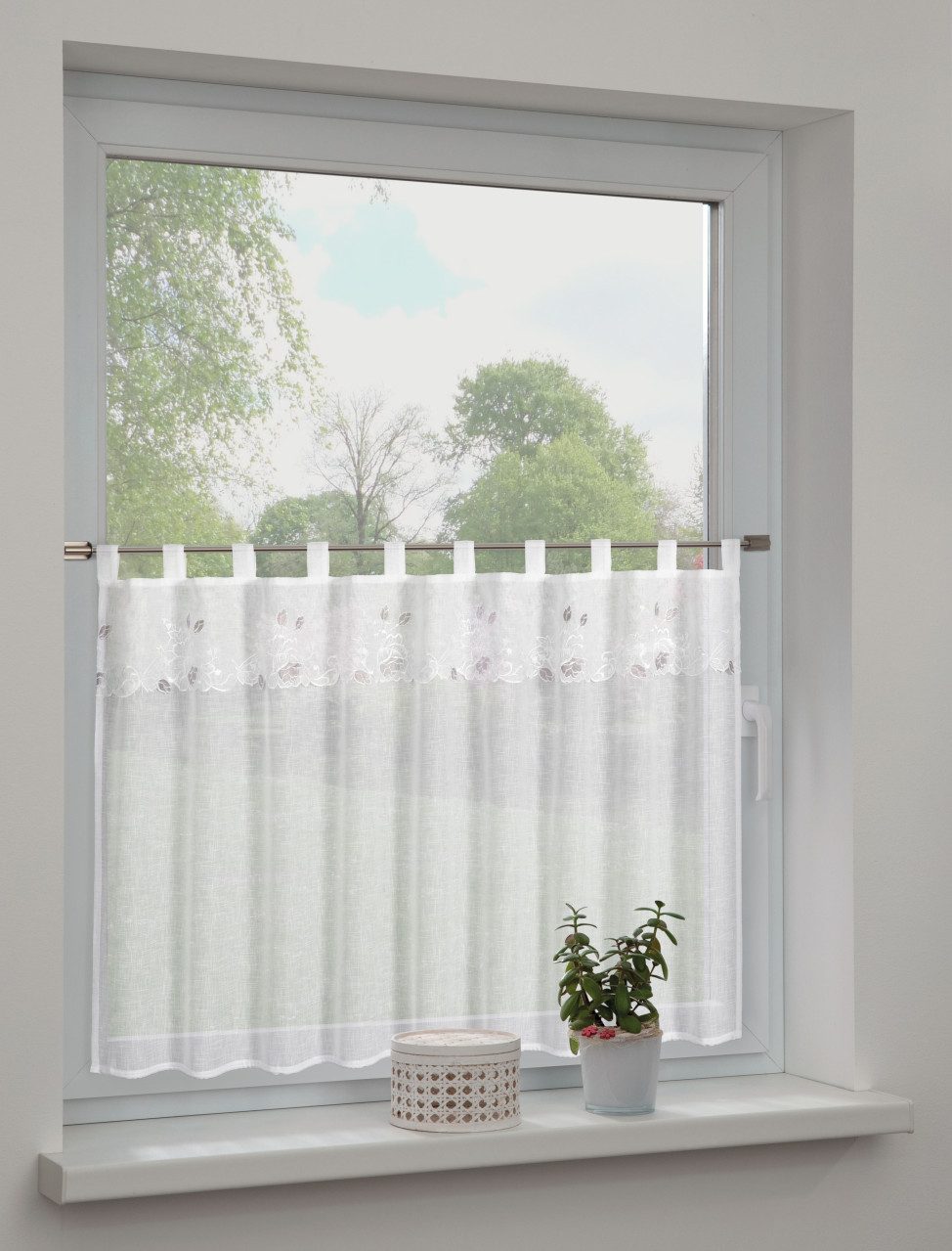 Sehlbach Gardine Sehlbach Schlaufenpanneau Floral weiß 135 x 75 cm
