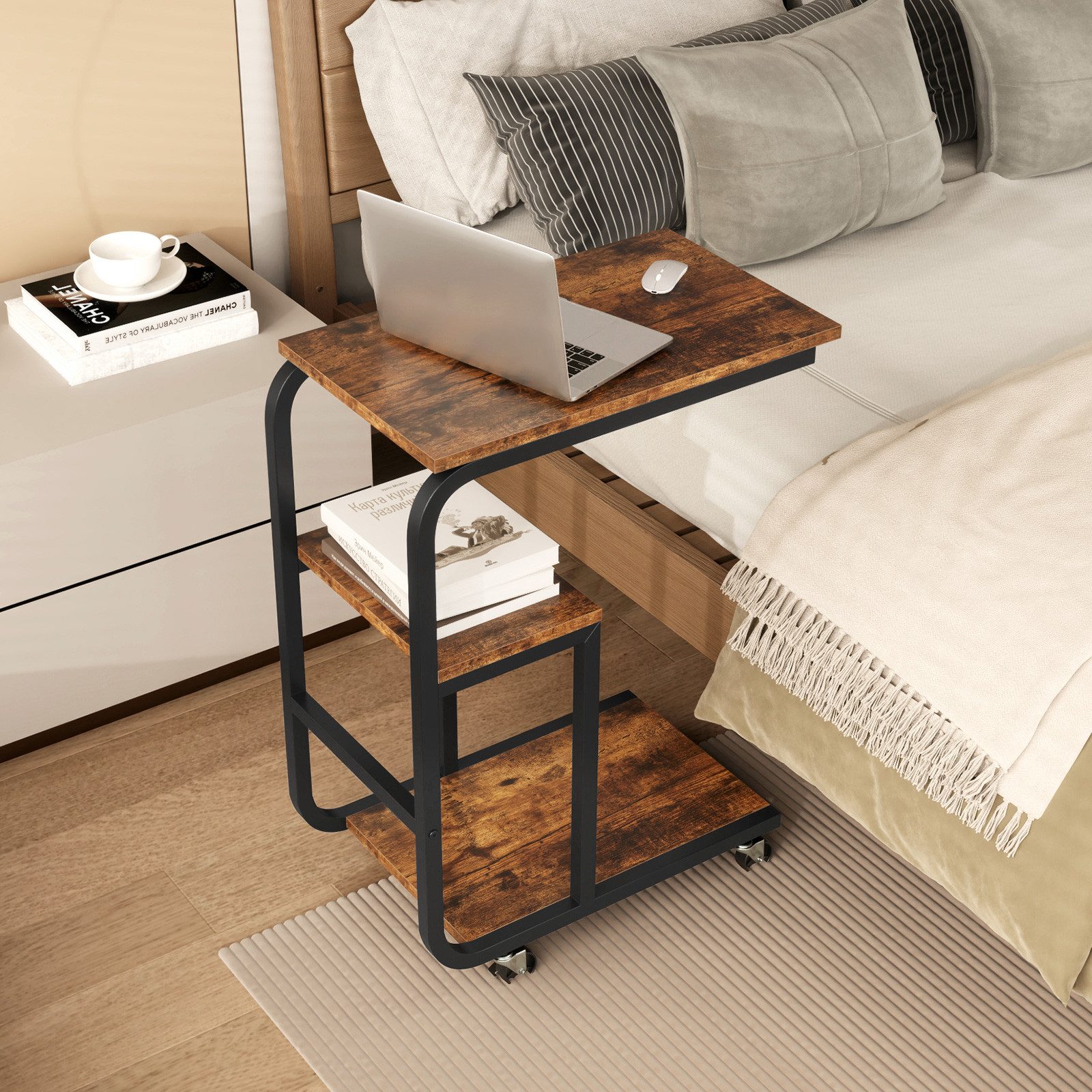 COSTWAY Beistelltisch (1-St), Laptoptisch mit Rollen, C-Form, 3 Ebenen, 53x günstig online kaufen