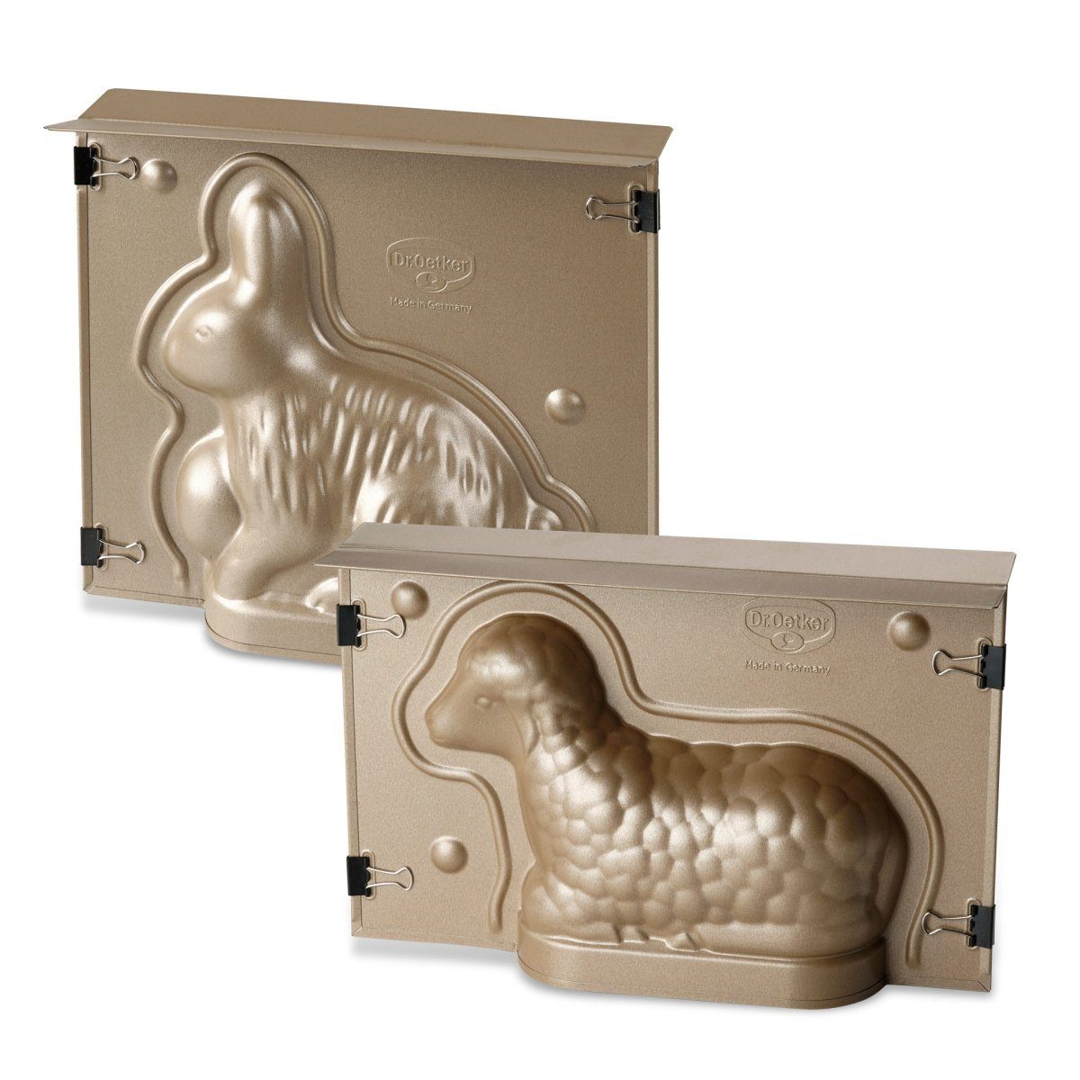 Dr. Oetker Backform Osterbackformen-Set Goldiges Ostern, hochwertige Hasenform, Lammform