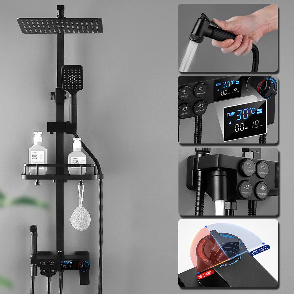 XERSEK Brausegarnitur Thermostat Duschsystem, 4-Funktions-Badezimmer-Duschs günstig online kaufen