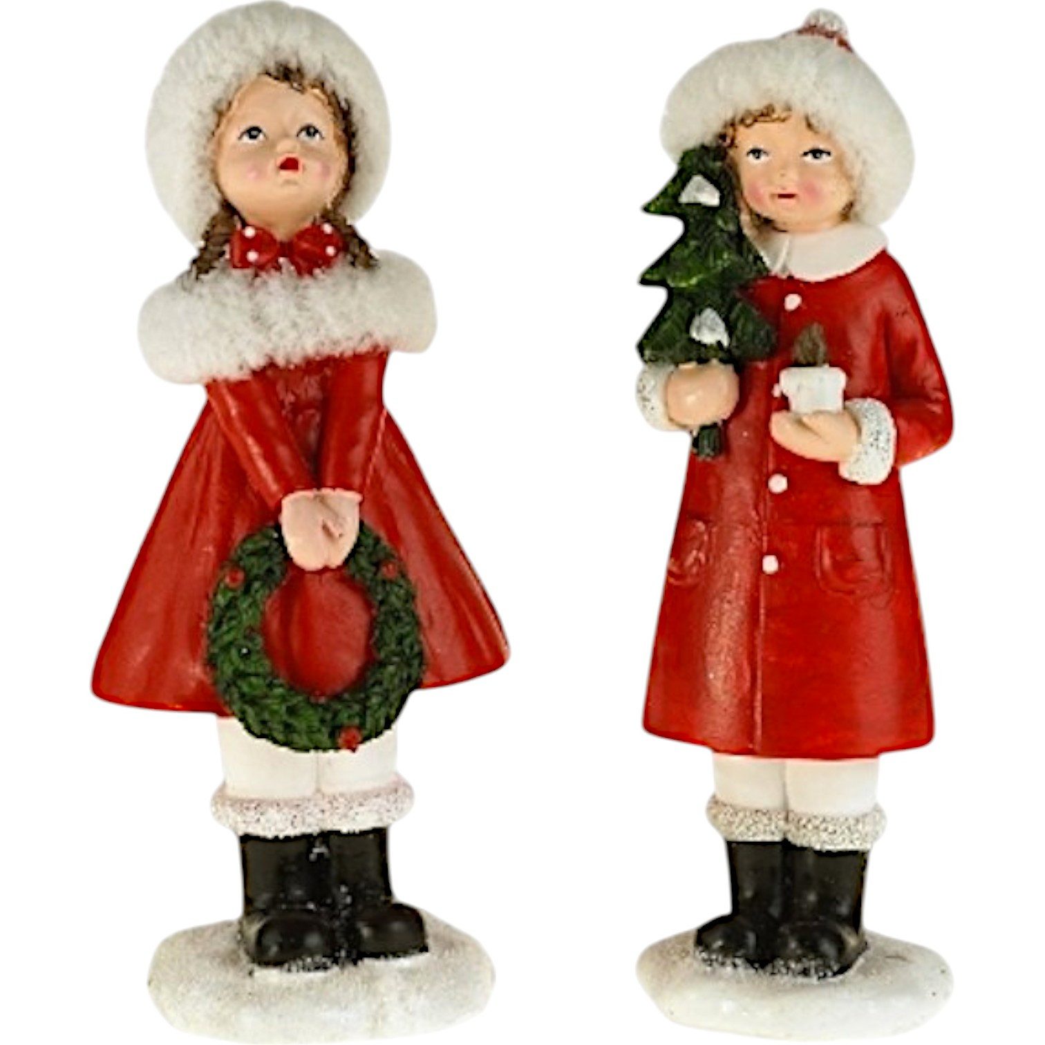 Werner Voß Dekofigur 2x Weihnachtsfiguren Mädchen Holly und Eve – Rot, Polyresin, 20 cm