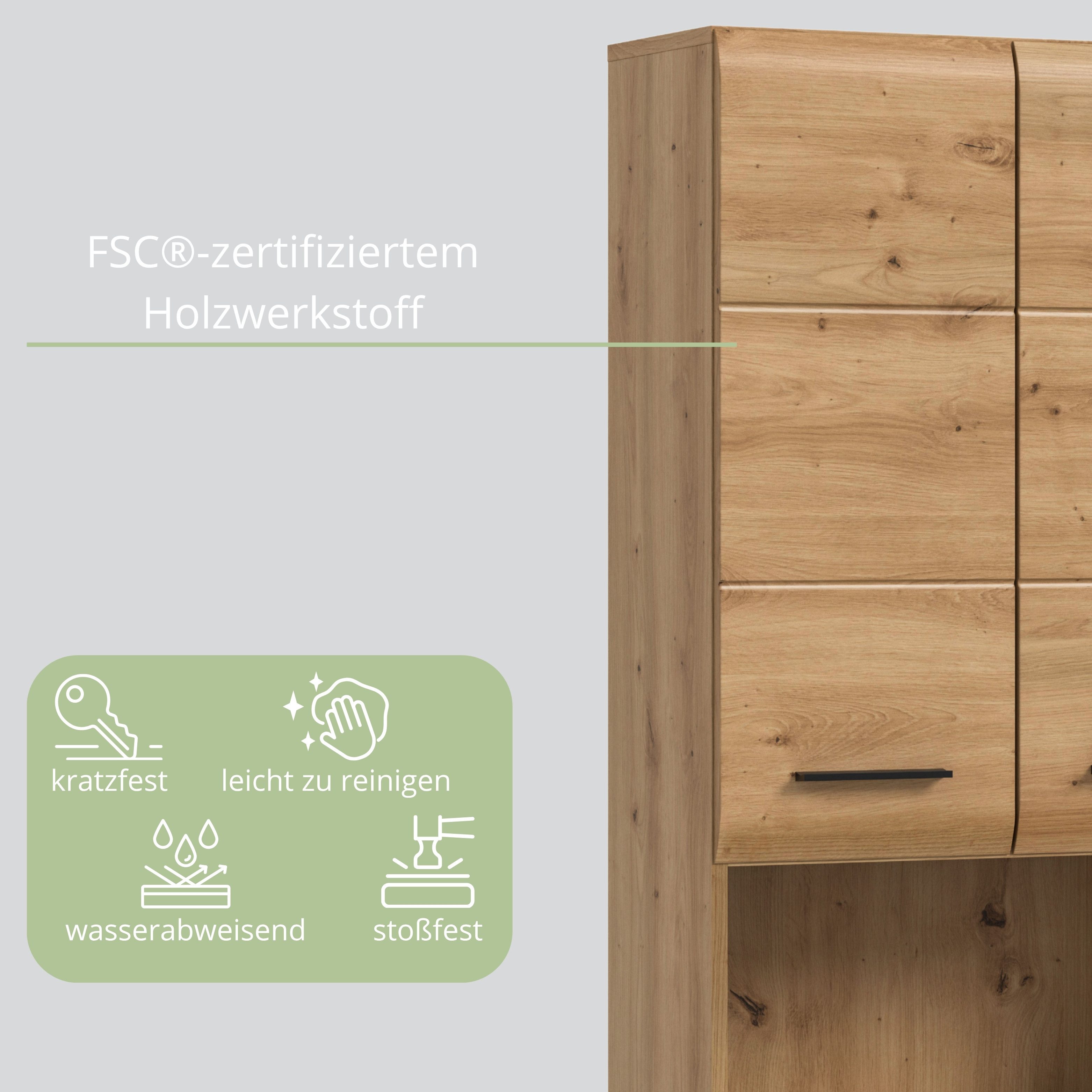 furnling Stauraumschrank Ivy - moderner Badschrank mit 4 Türen, 4 Einlegeböden, viel Stauraum offenes Fach, pflegeleichte MDF Front, Hochschrank, Artisan Oak – Bild 5 von 5