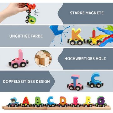 yozhiqu Modelleisenbahn-Set 27-teiliges Alphabet-Zug-Set aus Holz, Baustein-Spielzeugpuzzle, (1-tlg), Enthält 1 magnetisches Holzeisenbahnspielzeug mit Motor
