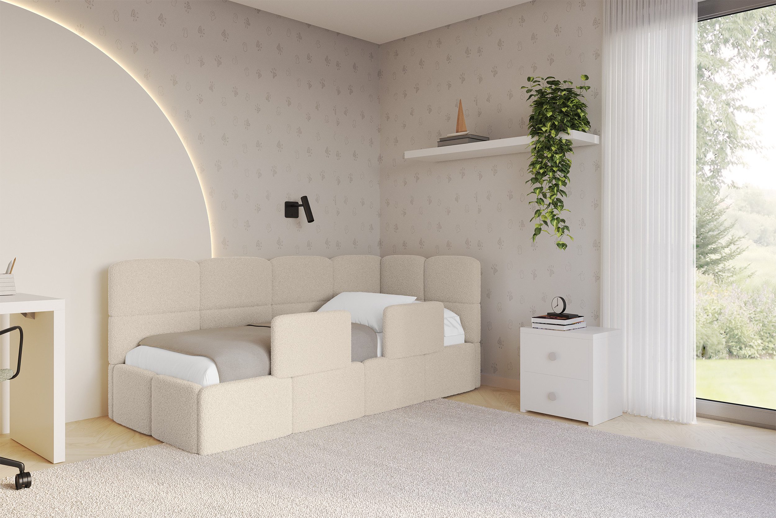 ALTDECOR Jugendbett KIVY (Jugendbett mit Bettkasten und Lattenrost, Polsterbett ohne Matratze), Einzelbett mit Stauraum, Bett mit Kopfteil
