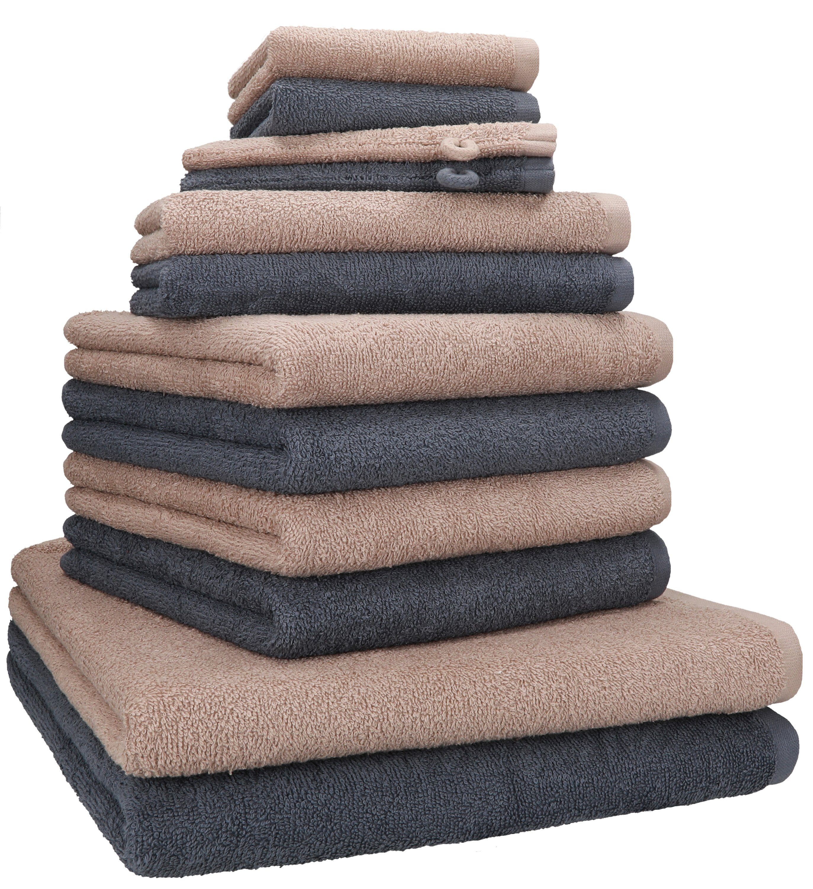 Handtuch Farbe Set 12 TLG. Betz 100% dunkelgrau, cappuccino Set Baumwolle Handtuch BERLIN -