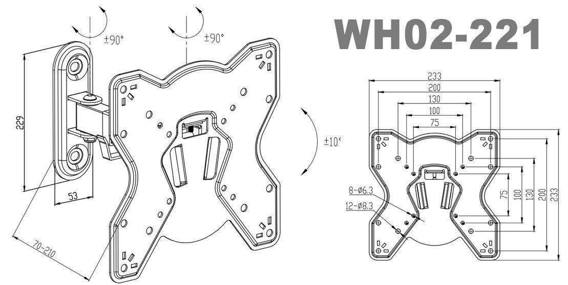 JTC24 TV-Wandhalterung Neig- und schwenkbare TV-Halterung (17"-43) WH02-221, (bis 43 Zoll, TV Wandhalterung 17"-43", fix, VESA: max. 200 x 200)
