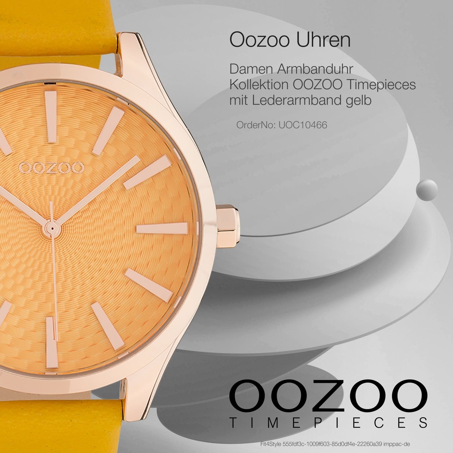 Lederarmband OOZOO gelb, Fashion Timepieces, Damen groß Oozoo Damenuhr rund, 42mm), Quarzuhr Armbanduhr OOZOO (ca.