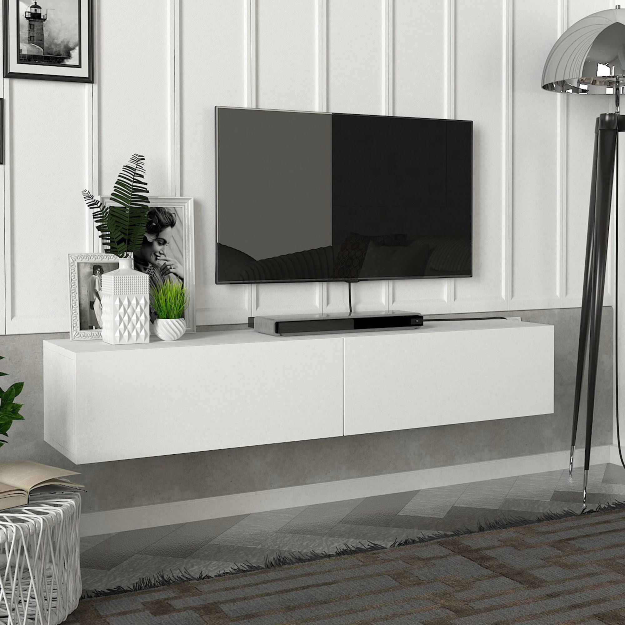 en.casa TV-Schrank »Toivakka« Fernsehschrank 135x31x25cm Weiß