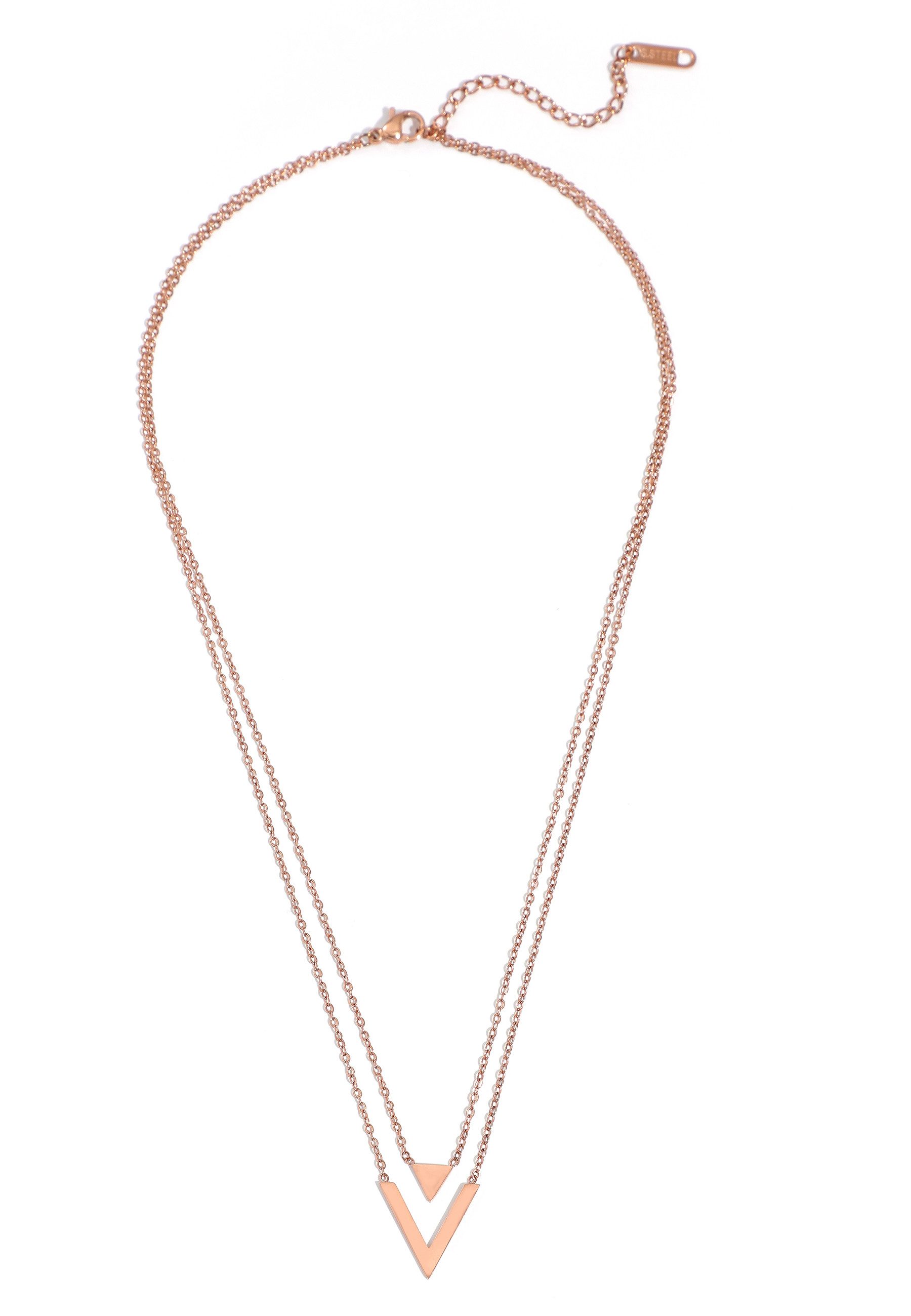 Kette mit Anhänger Edelstahl Doppelreihig Schmuck Halskette Triangel