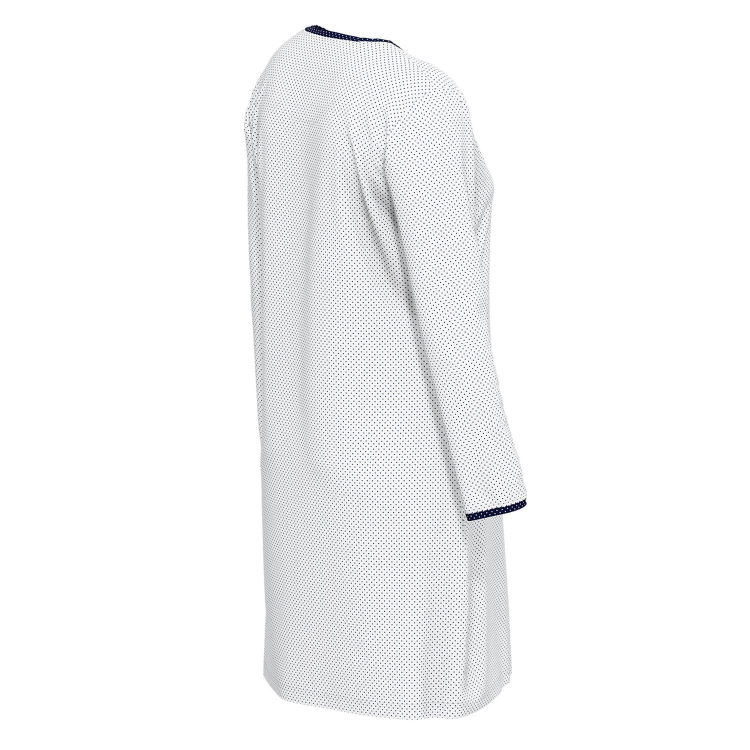 langarm, / weiß Pure Nachthemd mit navy Knöpfe, Henley-Auschnitt, gepunktet Baumolle bequem, GÖTZBURG weich, reine Cotton