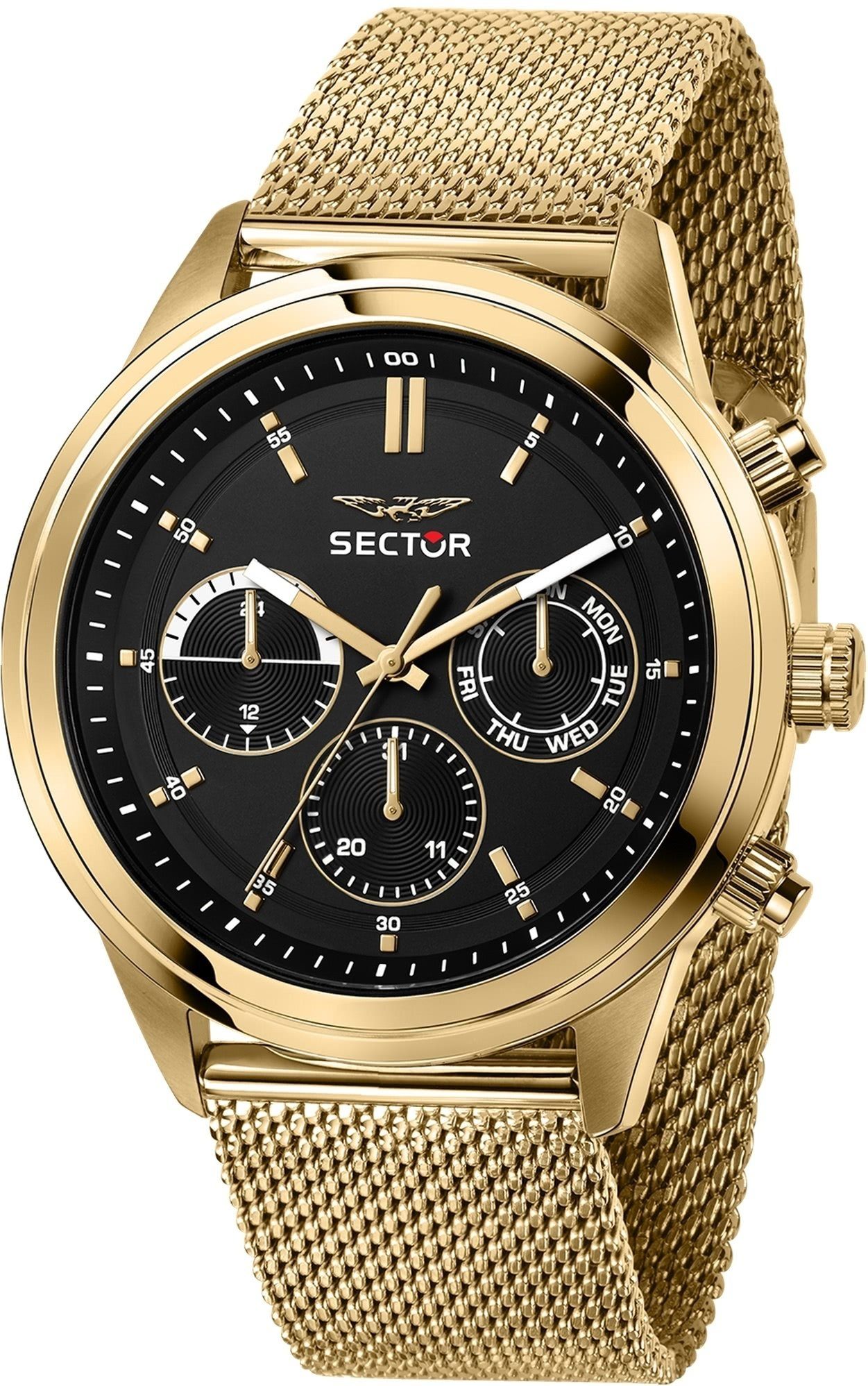 Sector Multifunktionsuhr Sector Herren Armbanduhr Multifunktion, Herren Armbanduhr rund, groß (43mm), Edelstahlarmband gold, Fashion