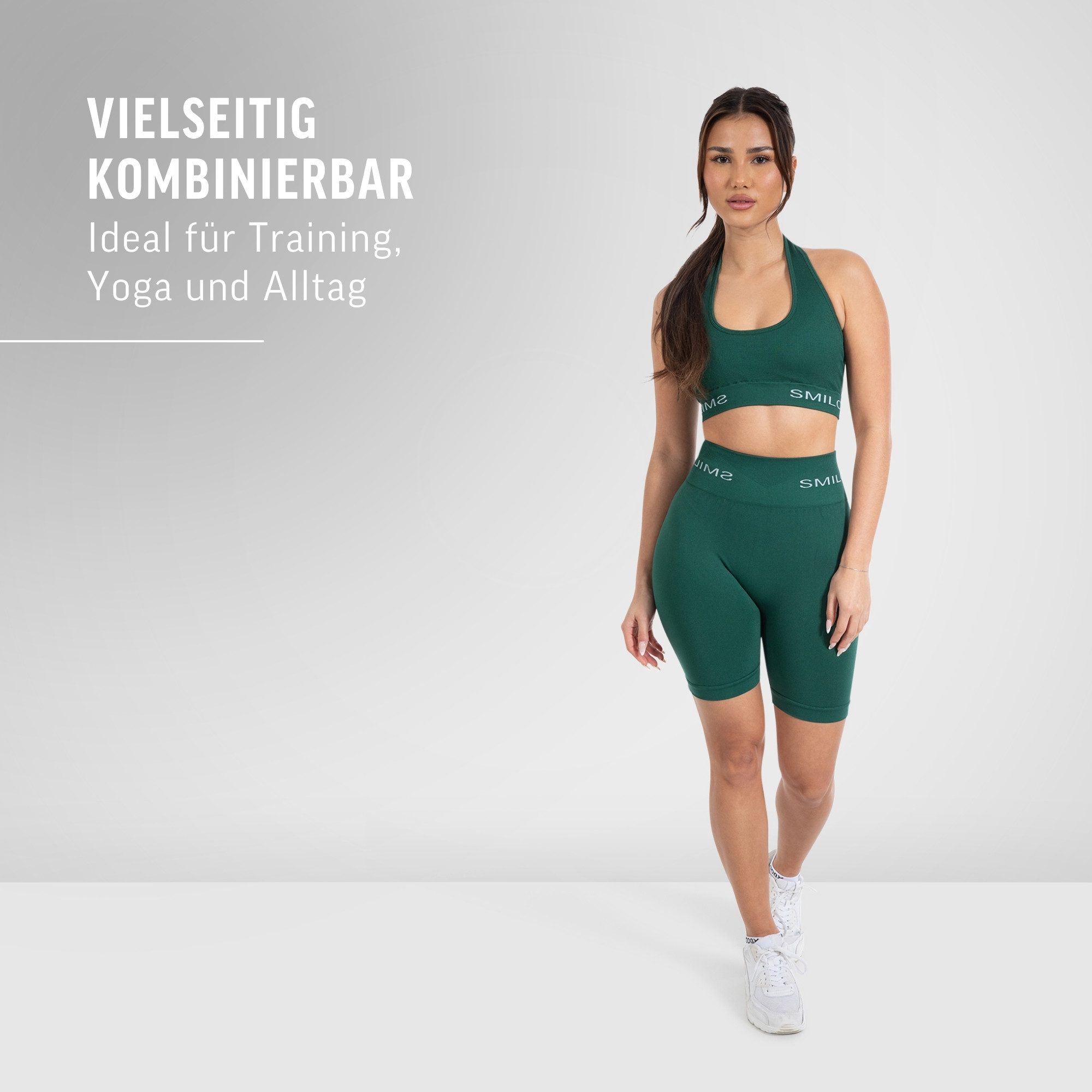 Smilodox Shorts Azura, Seamless Booty Scrunch Radlerhose mit Schriftzug Yoga & Gym Push Up High Waist Hotpants Blickdicht Shaped Fit Fitness Alltag