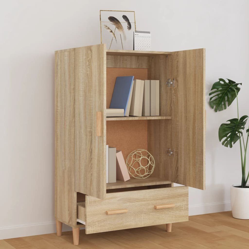 furnicato Highboard Sonoma-Eiche 70 x 31 x 115 cm mit Stauraum (1 St), Stabiler Beistellschrank mit 2 Türen, 1 Schublade und Wandhalterung