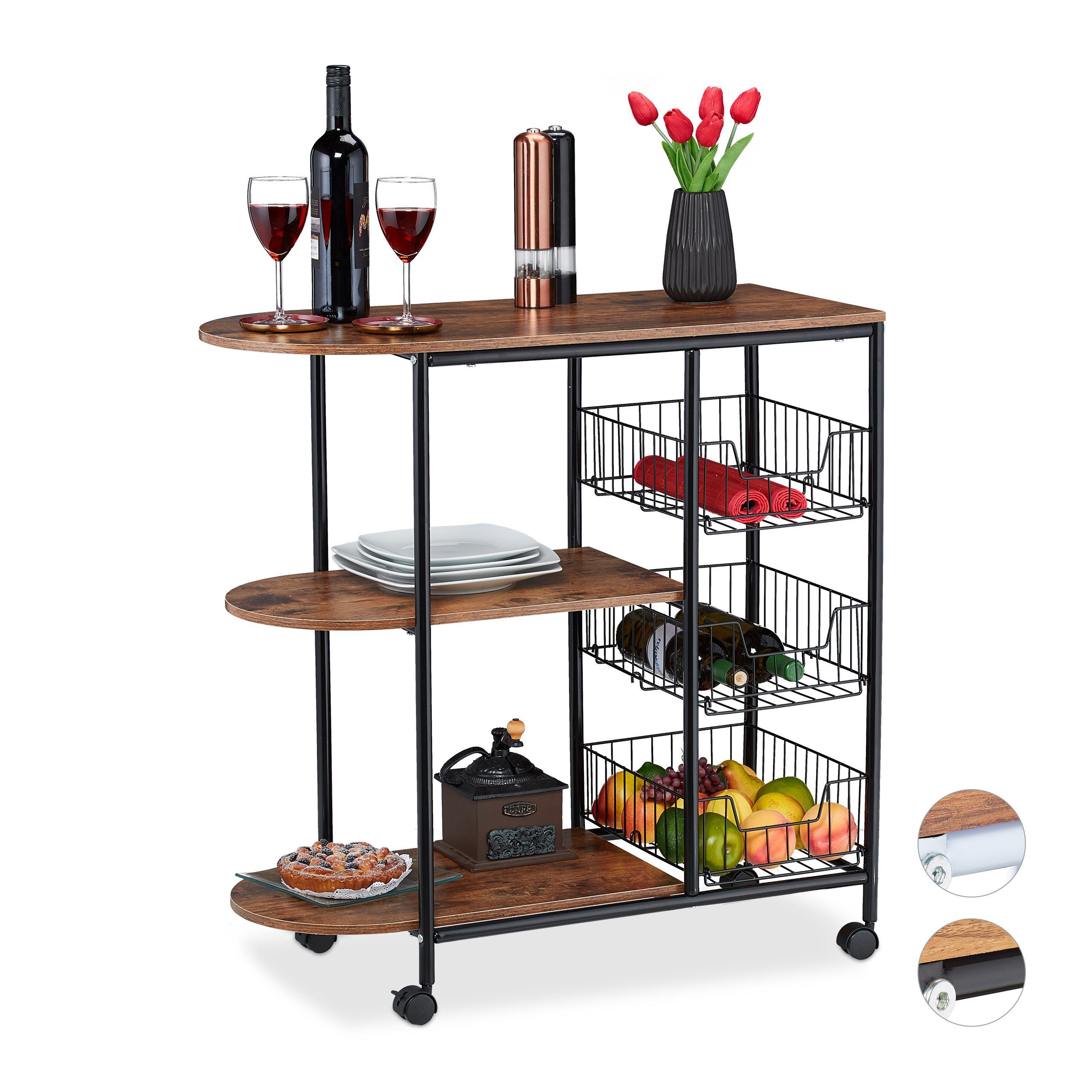 relaxdays Servierwagen Industrial, A günstig online kaufen