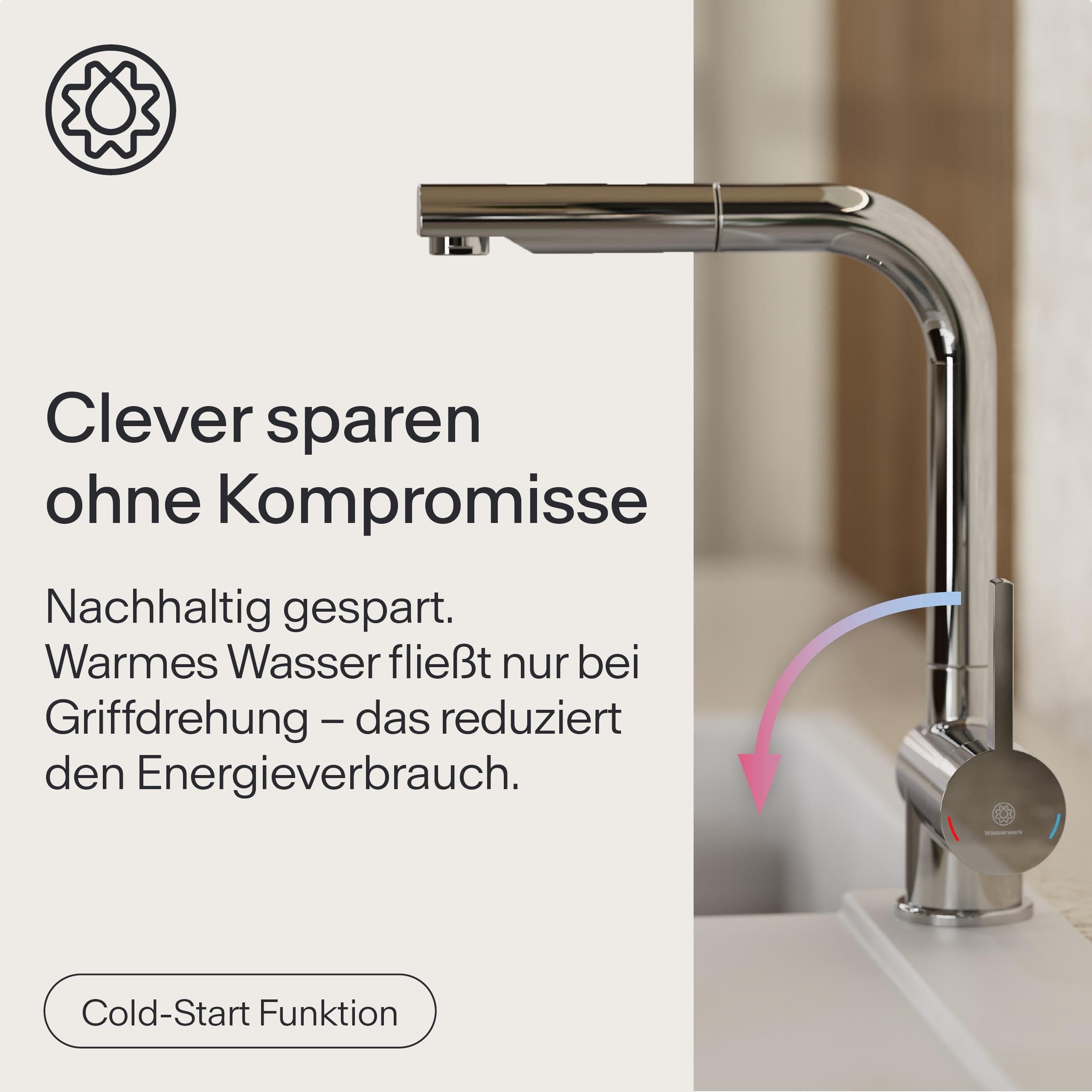 WASSERWERK Spültischarmatur WK 4, Wasserhahn, Küche, Einhebelmischer 360° schwenkbar, Cold-Start-Funkt., herausziehbar – Bild 5 von 5