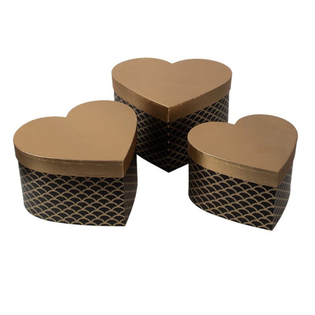 Clayre & Eef Stapelbox Deko Box Set vintage in schwarz-gold Herzschachtel 3 St.