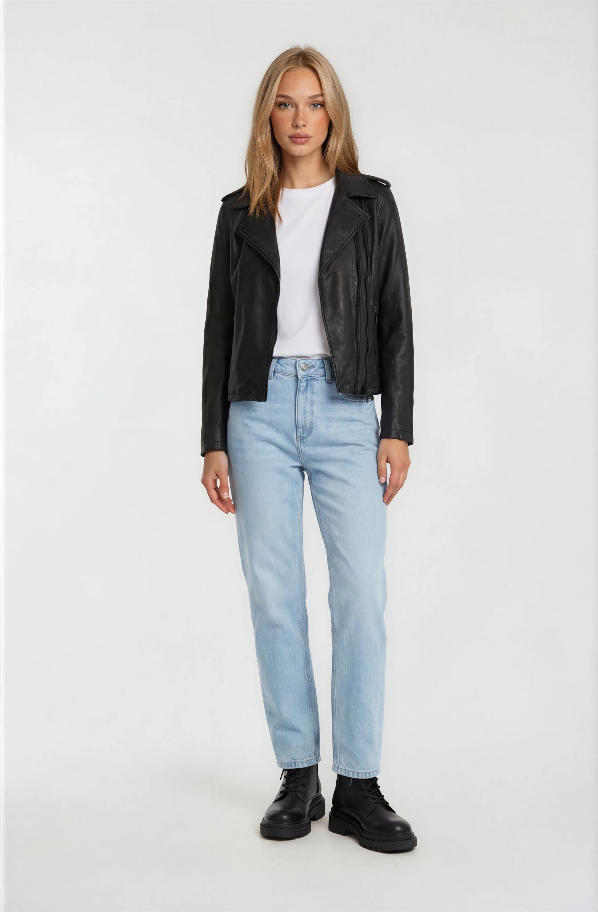 trueprodigy Lederjacke Taja doppelreihiger asymmetrischer Reißverschluss in schwarz – Bild 4 von 5