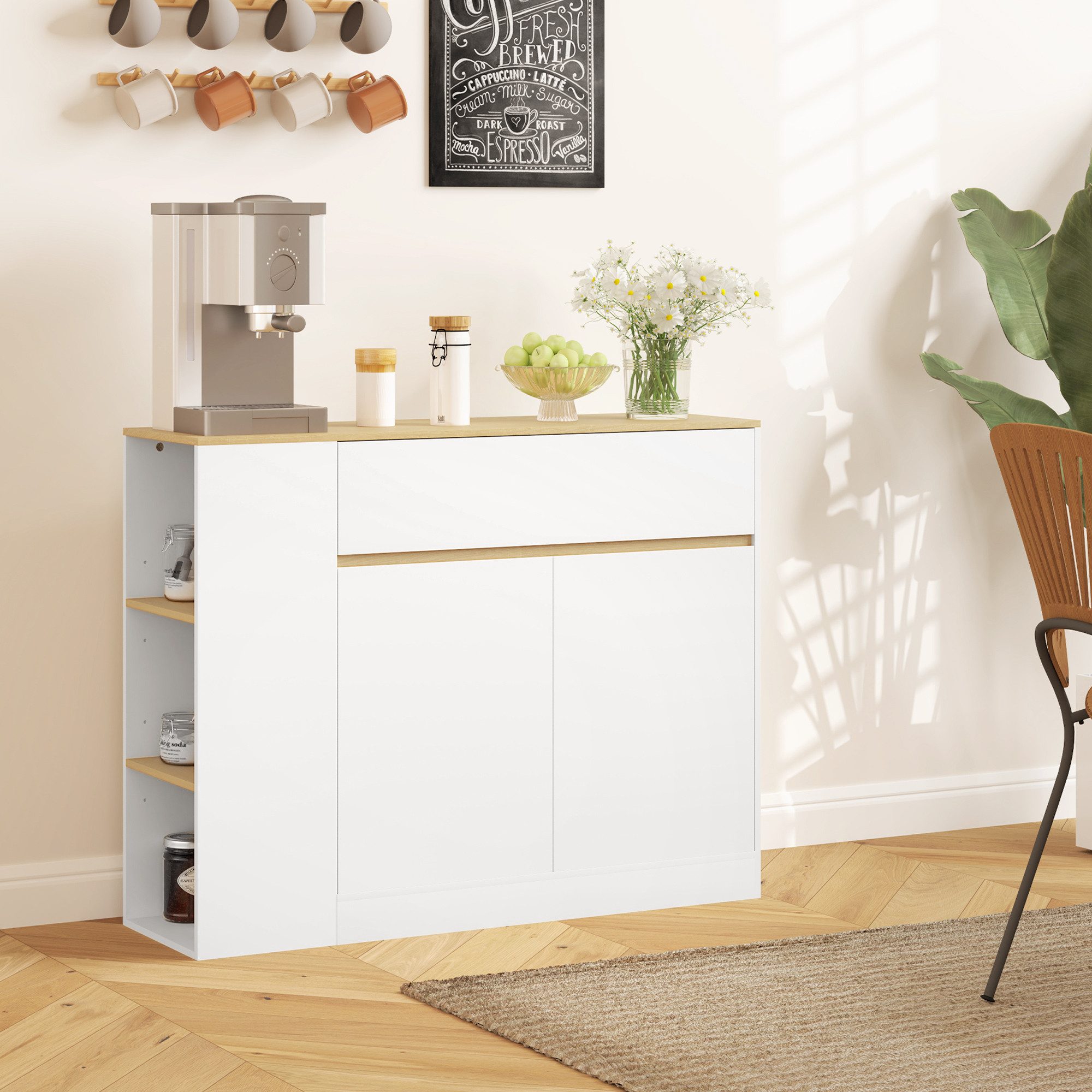 HOMCOM Sideboard mit Schublade, verstellbare Ablage, Kippschutz (Küchenschr günstig online kaufen