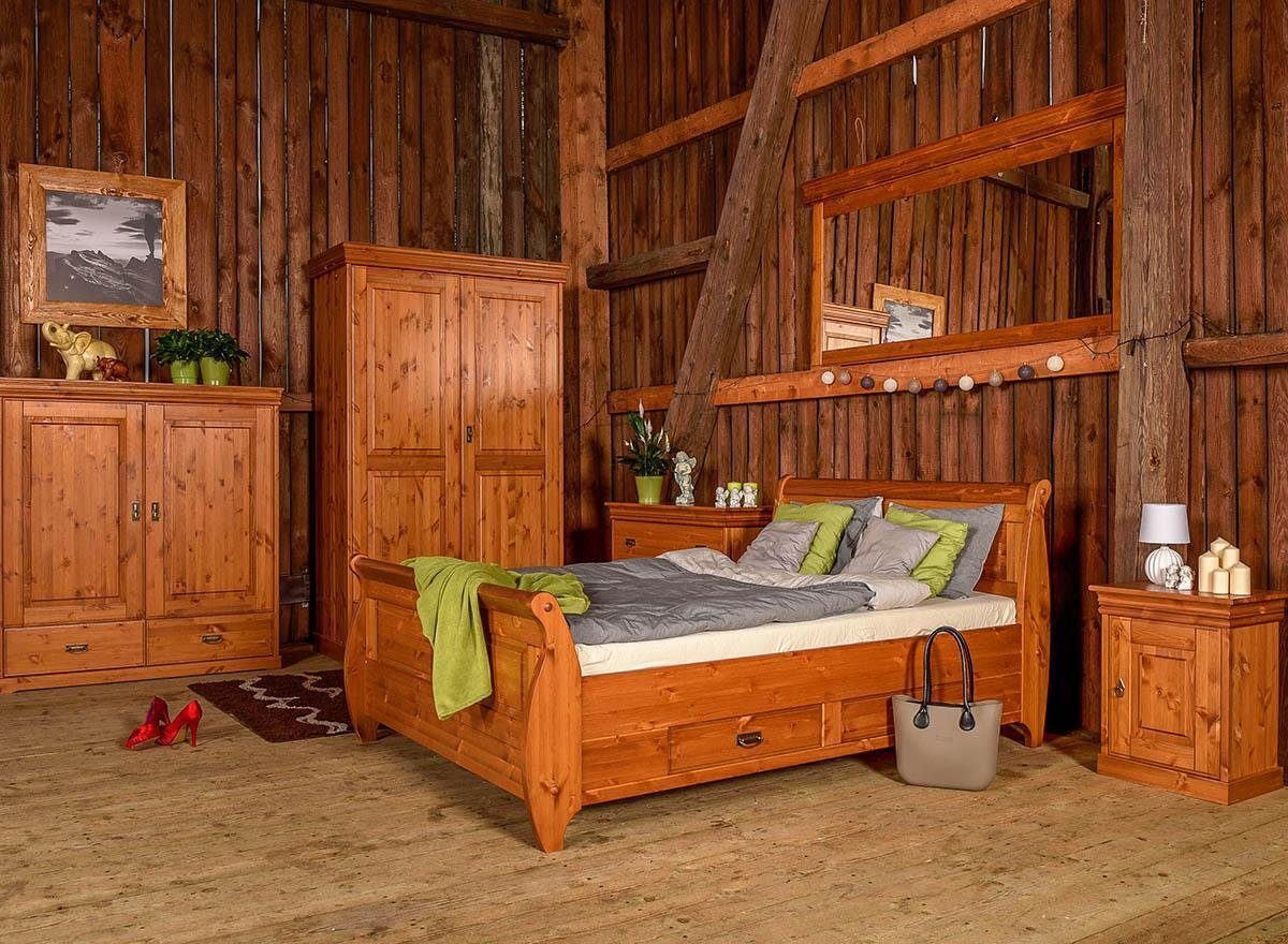 JVmoebel Bett Bauern Schlafzimmer Bett Holz 180x200 Betten Braun Doppelbett Möbel