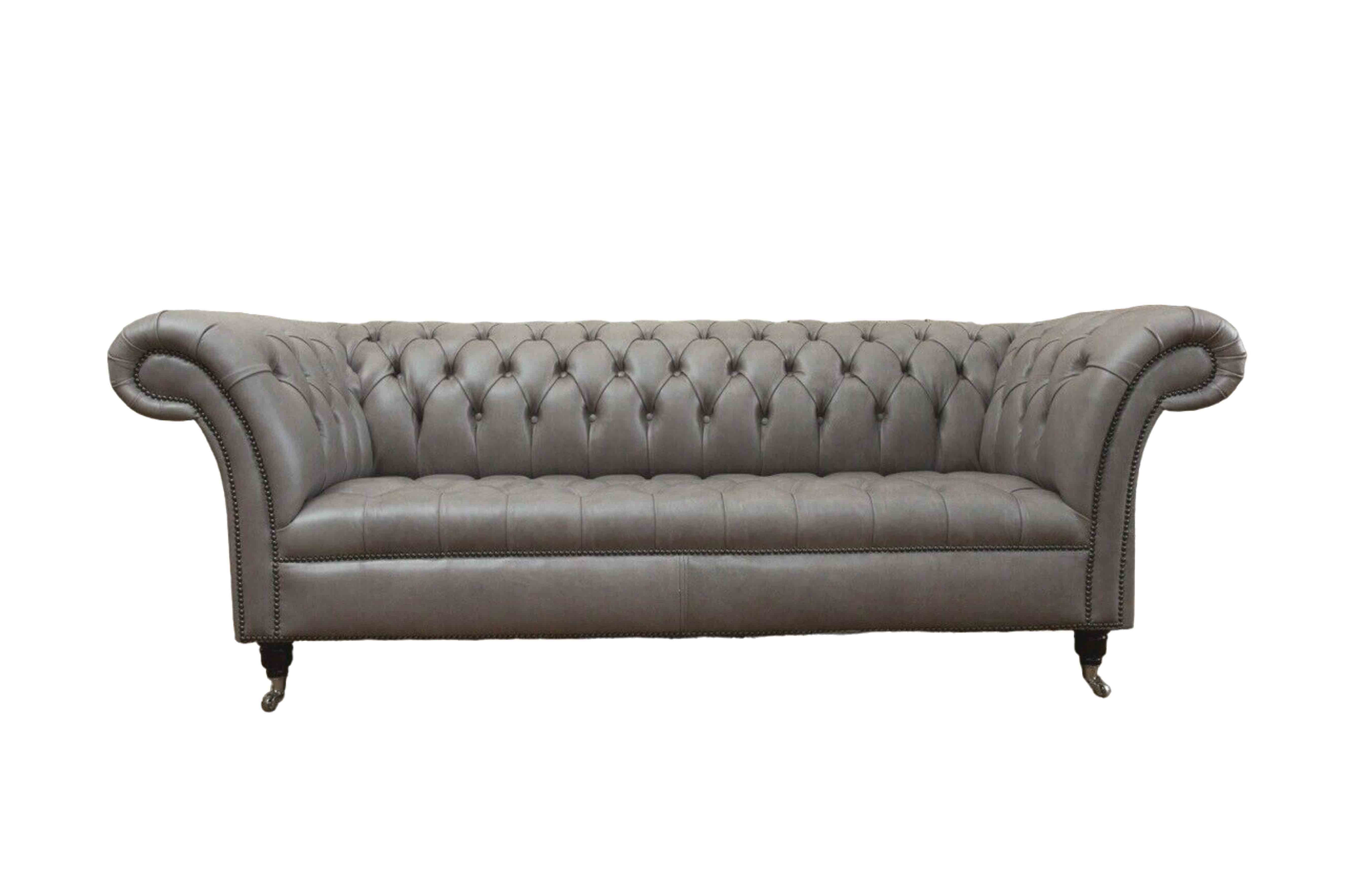 Xlmoebel Chesterfield-Sofa Graues klassisches Sofa im englischen Stil, 3-Sitzer, 230cm, Sofa 1 Teile, Made in Europa