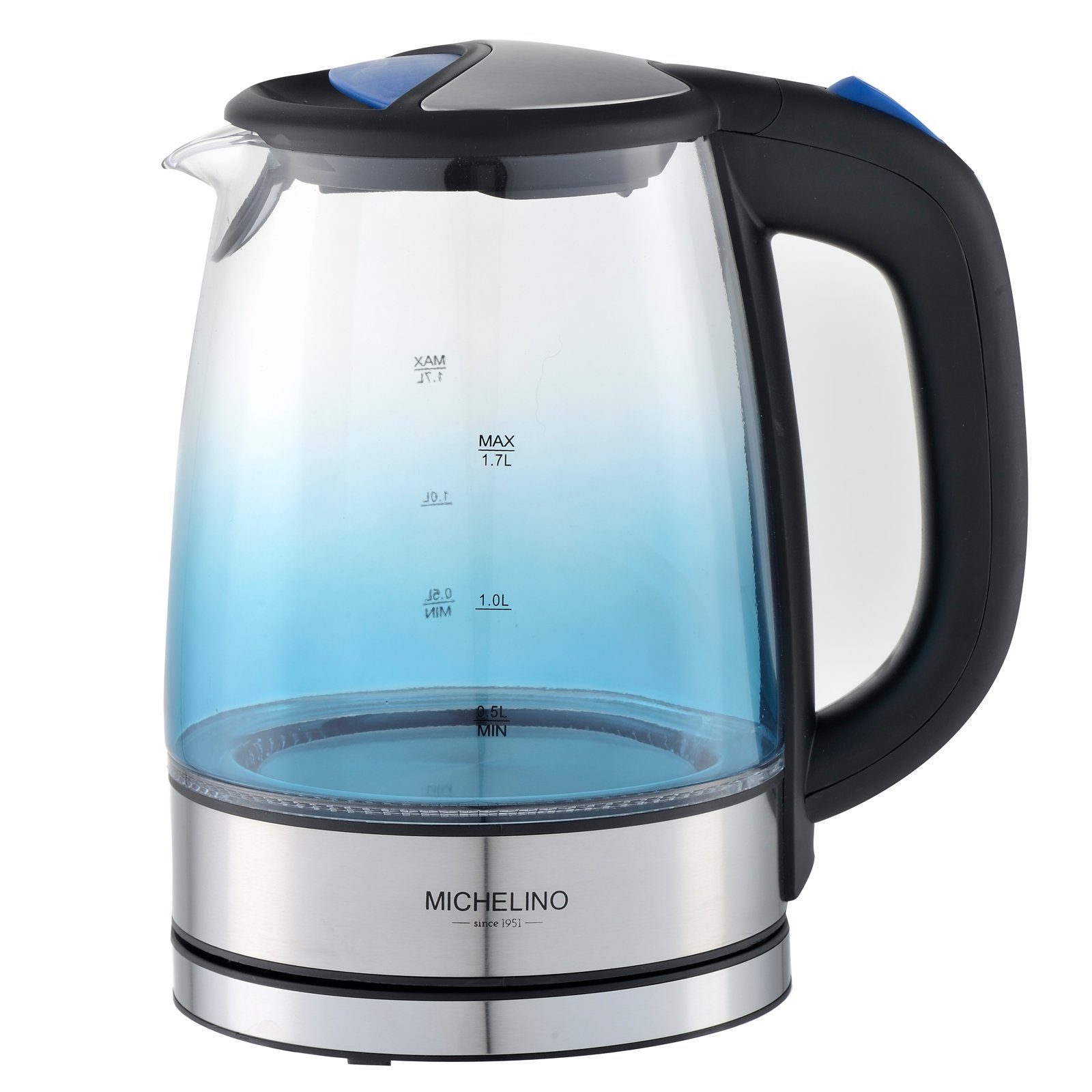 Michelino Wasserkocher Wasserkocher aus Glas 1,7 Liter, 1.7 l, 2200 W