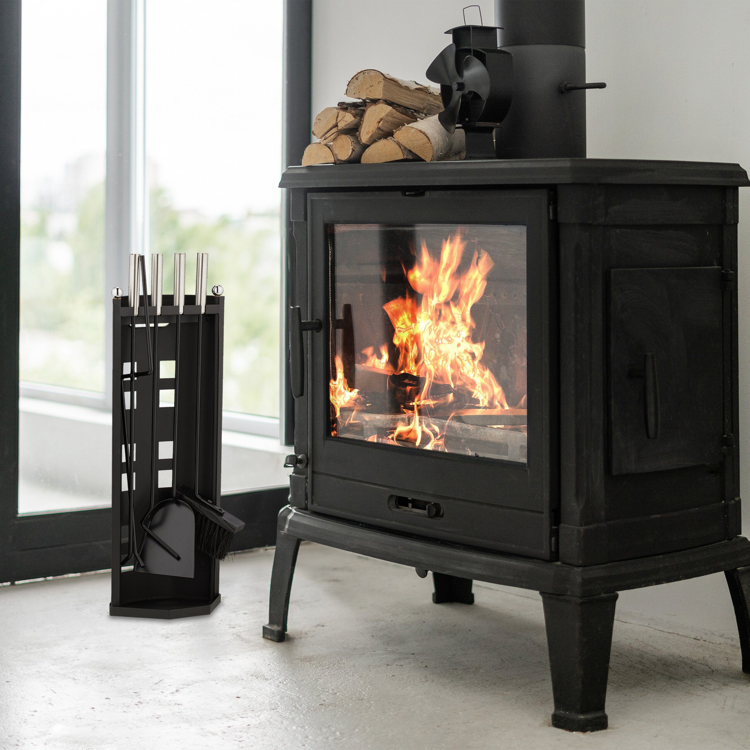 relaxdays Kamingarnitur 5-teiliges Kaminbesteck in Schwarz