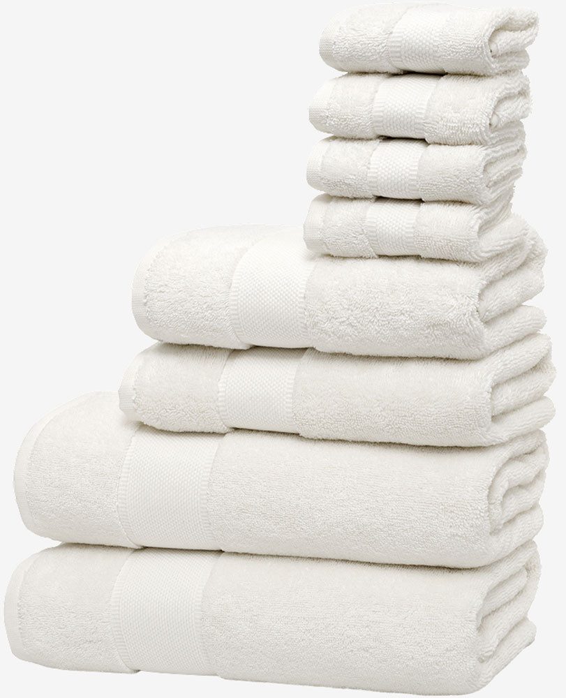 Wolkenfeld Handtuch Set Premium Low-Twist Baumwolle 550 g/m² – 8-teilig mit Waschlappen, Frottier (8-St), 2 Badetücher, 2 Handtücher groß & 4 Waschlappen