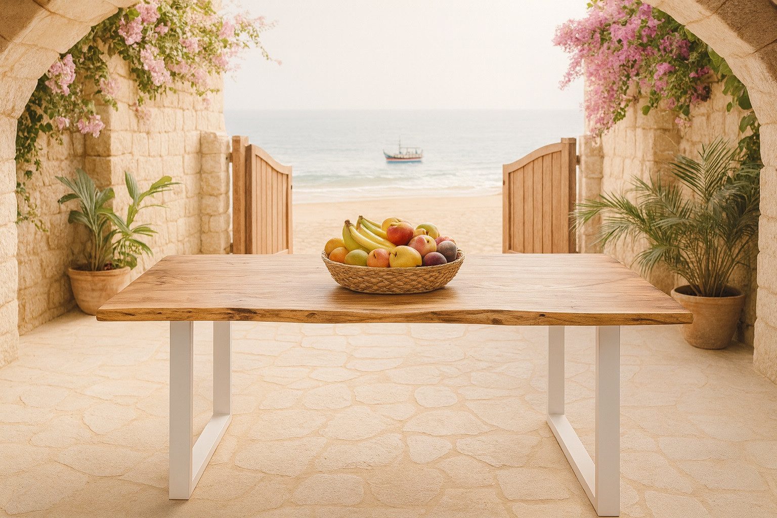 SAM® Baumkantentisch White_Beach, Akazienholz, Baumkante, Metallgestell günstig online kaufen
