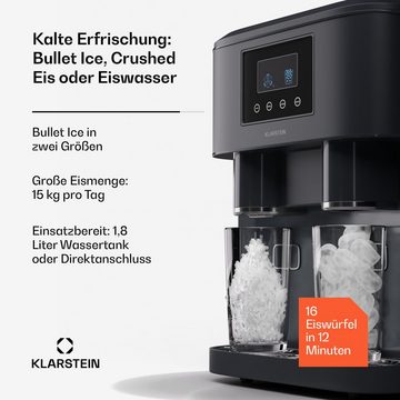 Klarstein Eiswürfelmaschine Eiszeit Crush, Elektrischer Eiswürfelbereiter Eismachinen Wassertank 1,8 L