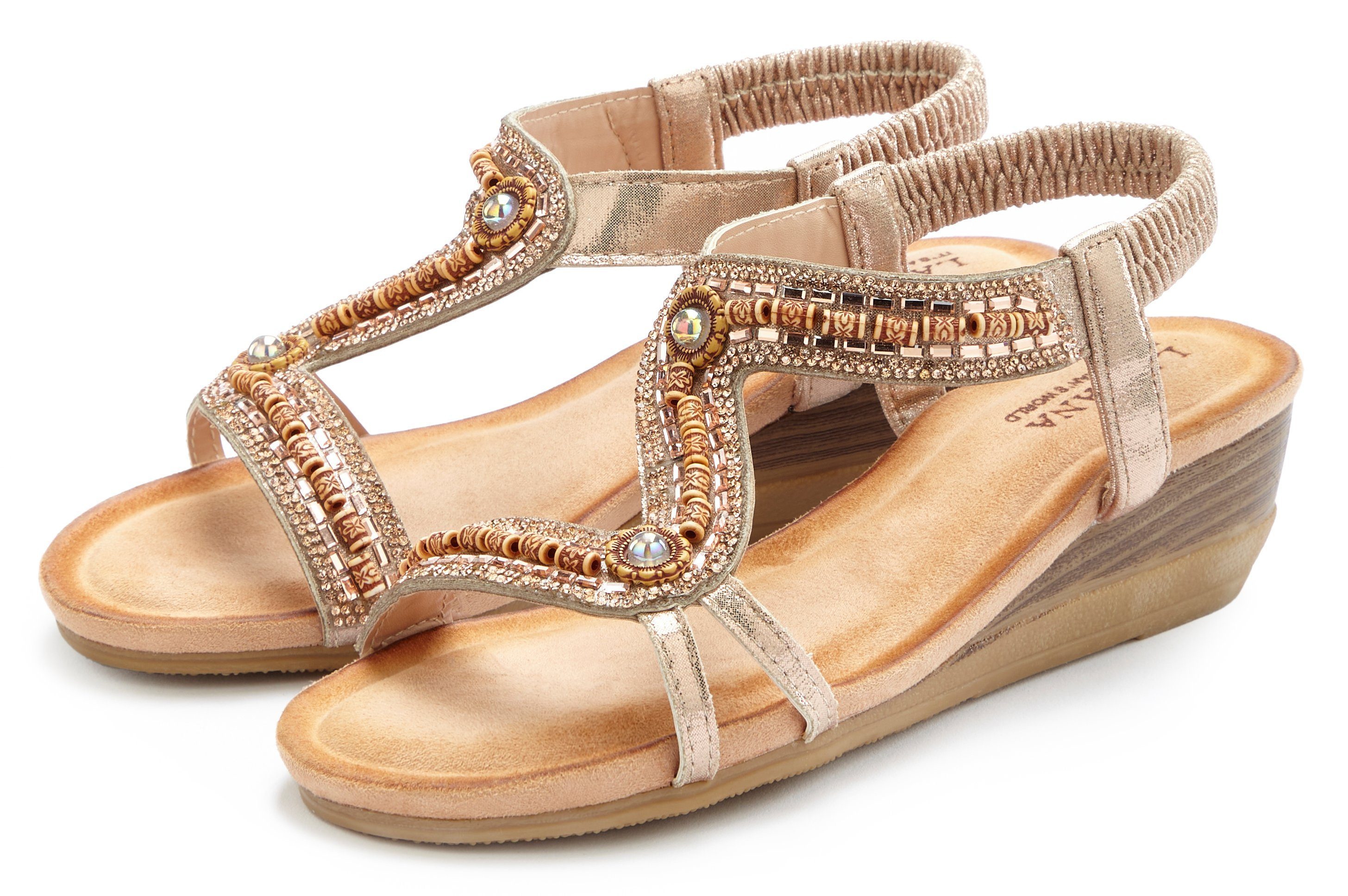 LASCANA Sommerschuh Sandale Sandalette, Sommerschuh, kleiner Keilabsatz und elastische Riemchen