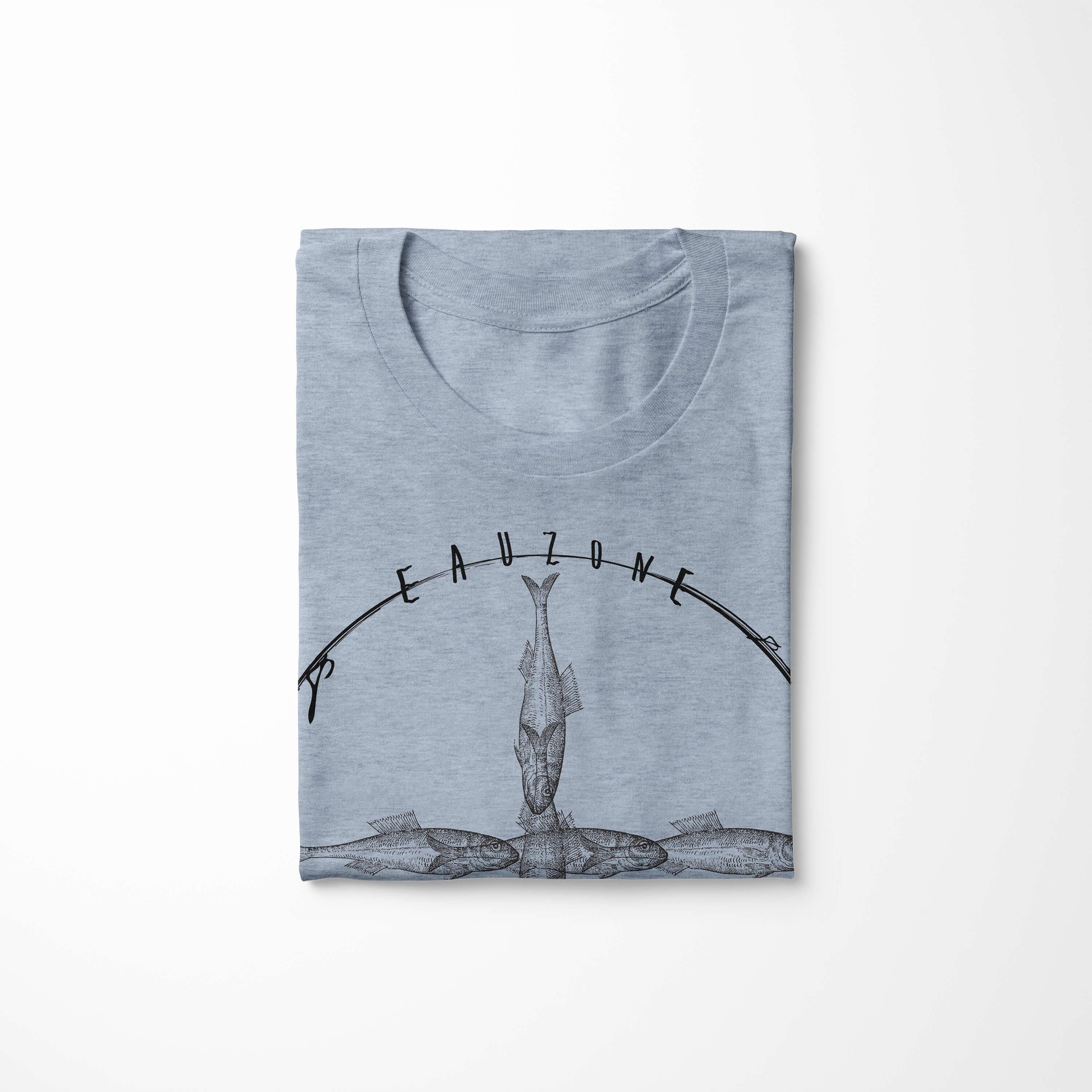 T-Shirt sportlicher / Denim Serie: Fische und Tiefsee Struktur Art 021 Sea Creatures, Schnitt - Sea T-Shirt Stonewash Sinus feine
