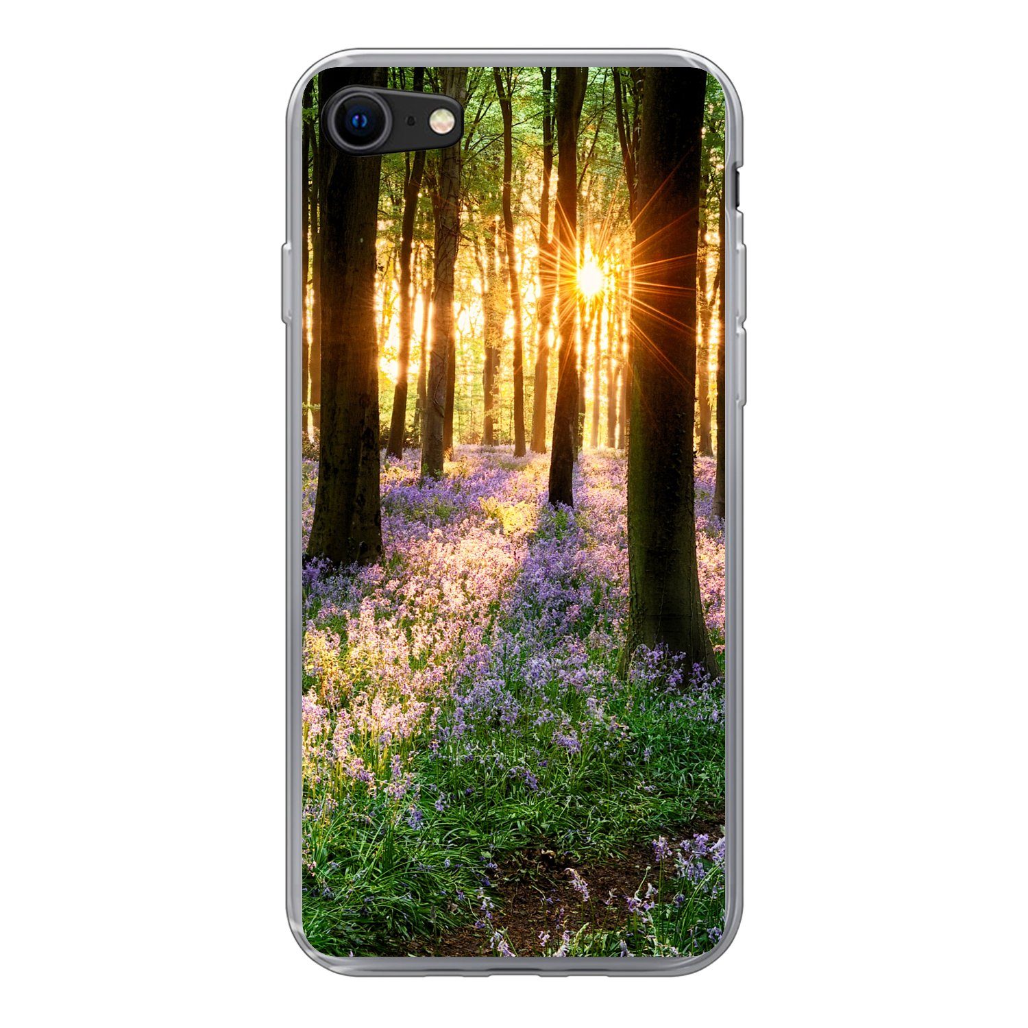 MuchoWow Handyhülle für Apple iPhone 8 Wald - Blumen - Lavendel - Sonne - Lila - Natur, Smartphone-Bumper, Print, Handy Schutzhülle Dünn