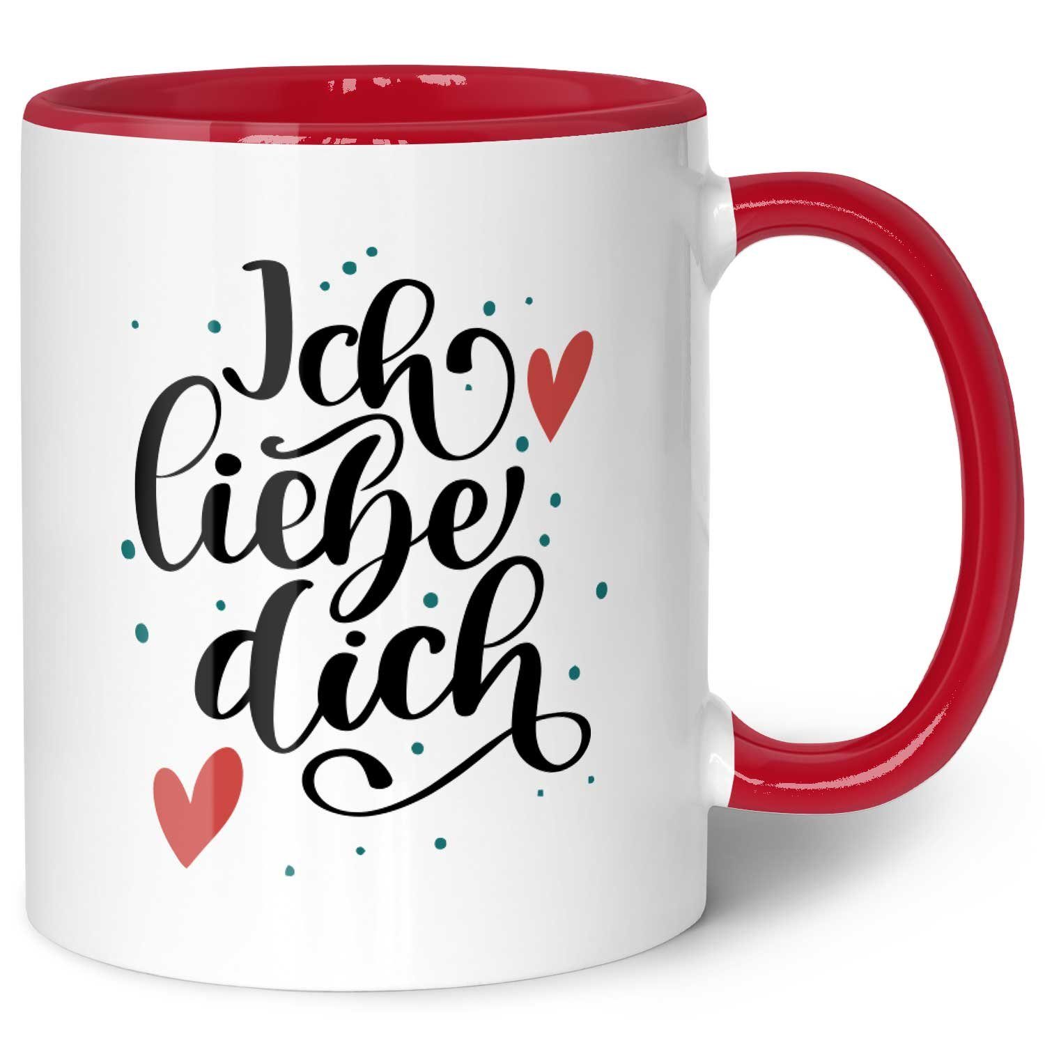 GRAVURZEILE Tasse mit Spruch - Ich liebe dich V2 - Geschenk für Paare, Keramik, Farbe: Rot