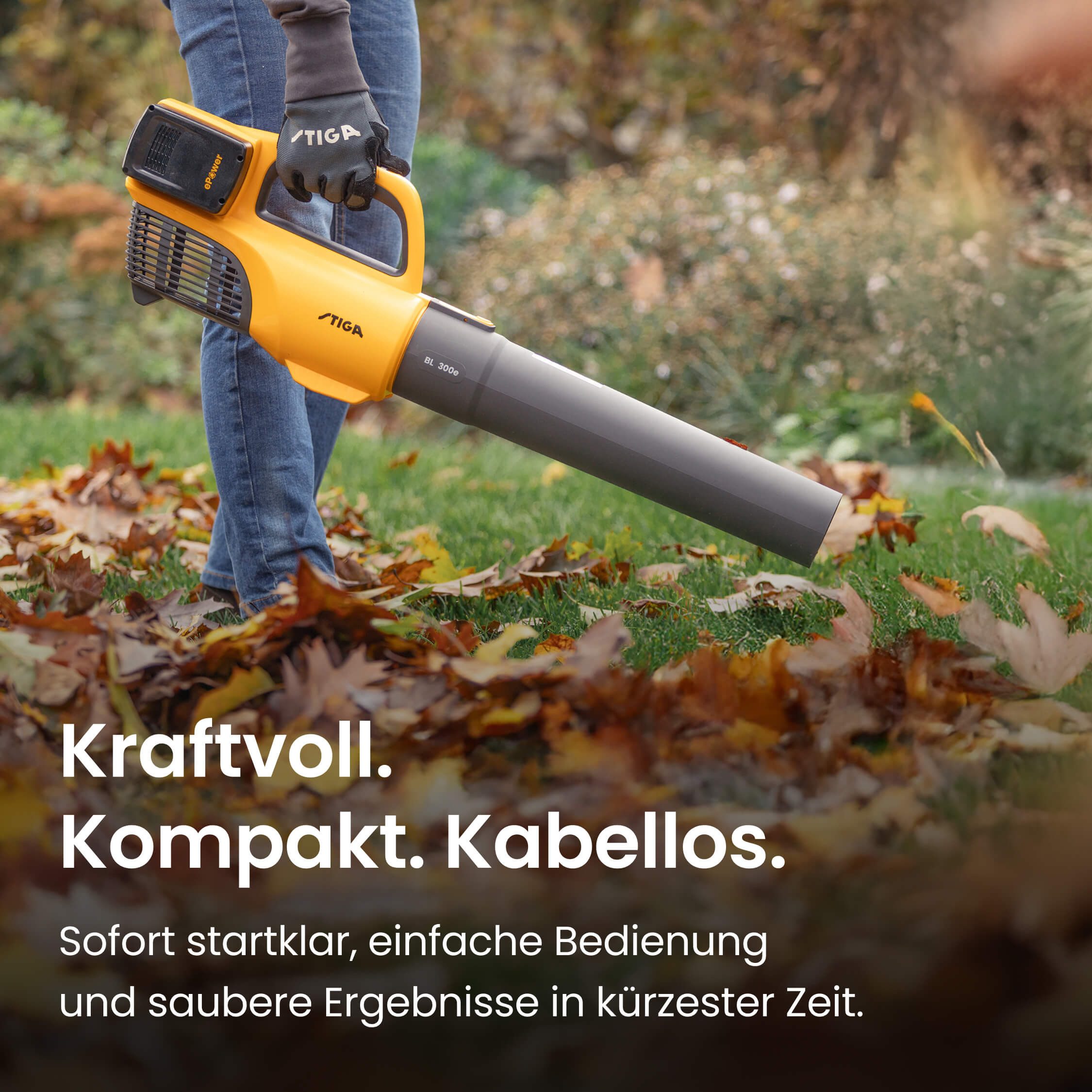 STIGA GARDEN Akku-Laubbläser BL 300e, (Set, Inkl. 2x 20 V (4 Ah) Akku, Wandhalterung und Ladegerät), 2 Stufen mit max. 155km/h