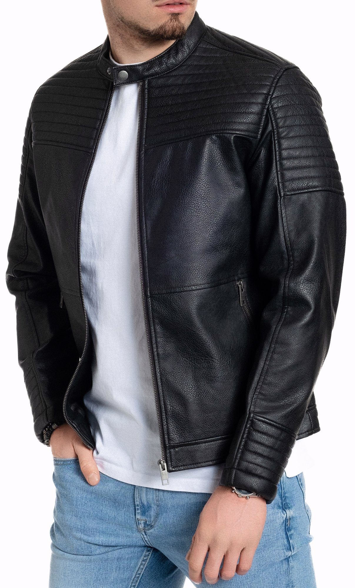 Jack & Jones Lederjacke Bikerjacke gesteppt Smith