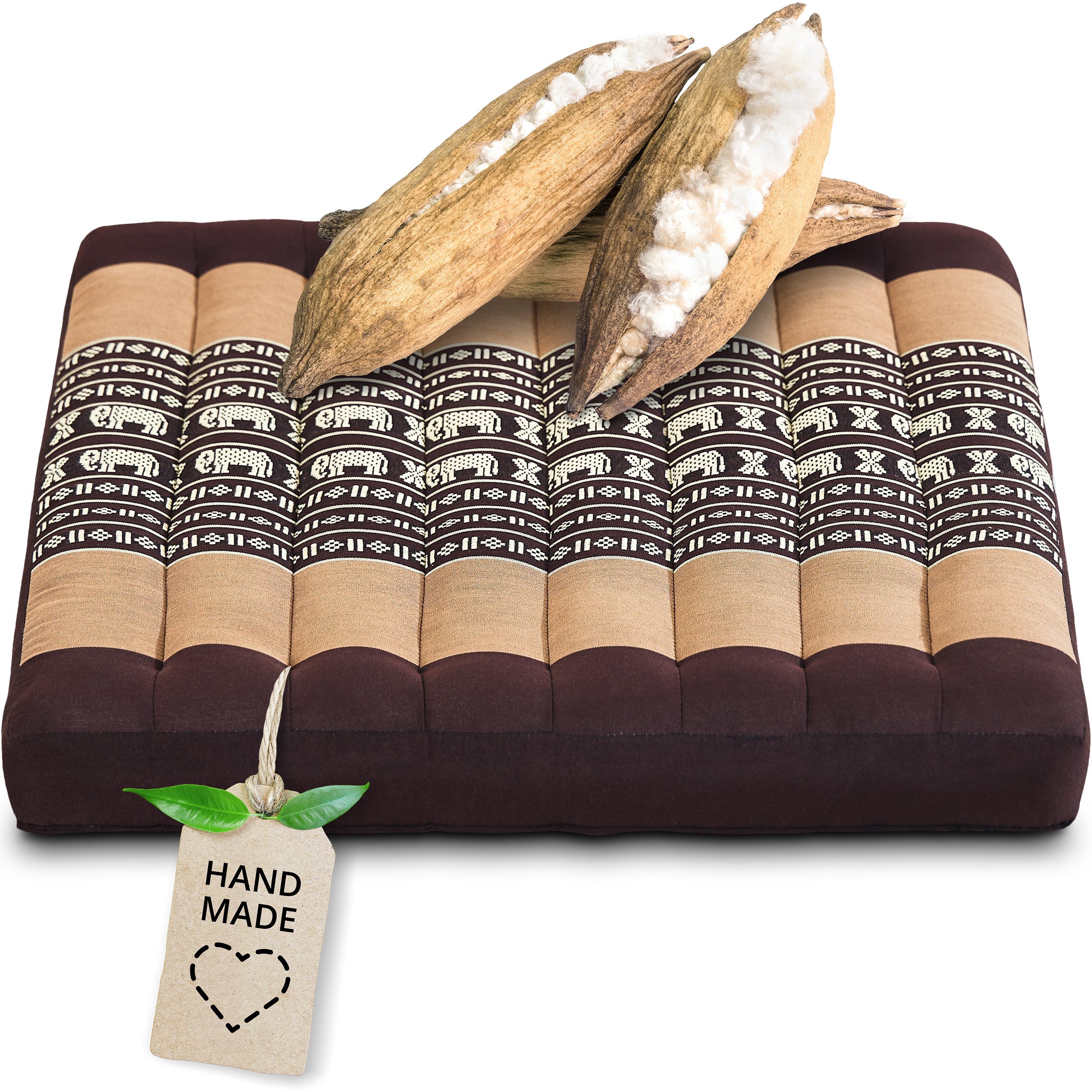 livasia Sitzkissen Sitzkissen 50 cm, vegan und handgefertigt, 50x50x6cm, Kapok