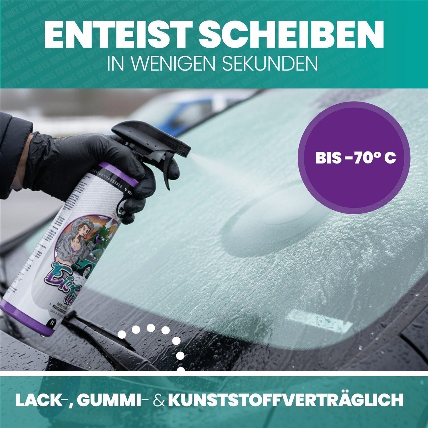 Nuke Guys Scheibenfrostschutz Enteiserspray Auto Scheibenenteiser Nuke Guys EisFrei 1L, bis -70 °C, 1 l, Klare Sicht im Winter ohne Scheiben Kratzen – Bild 4 von 5
