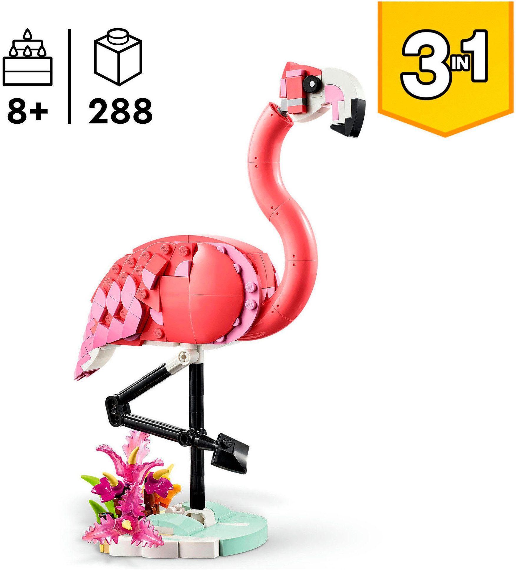 LEGO® Wilde Tiere: Rosa Flamingo (31170), LEGO® Creator Konstruktionsspielsteine, (288 St), Made in Europe