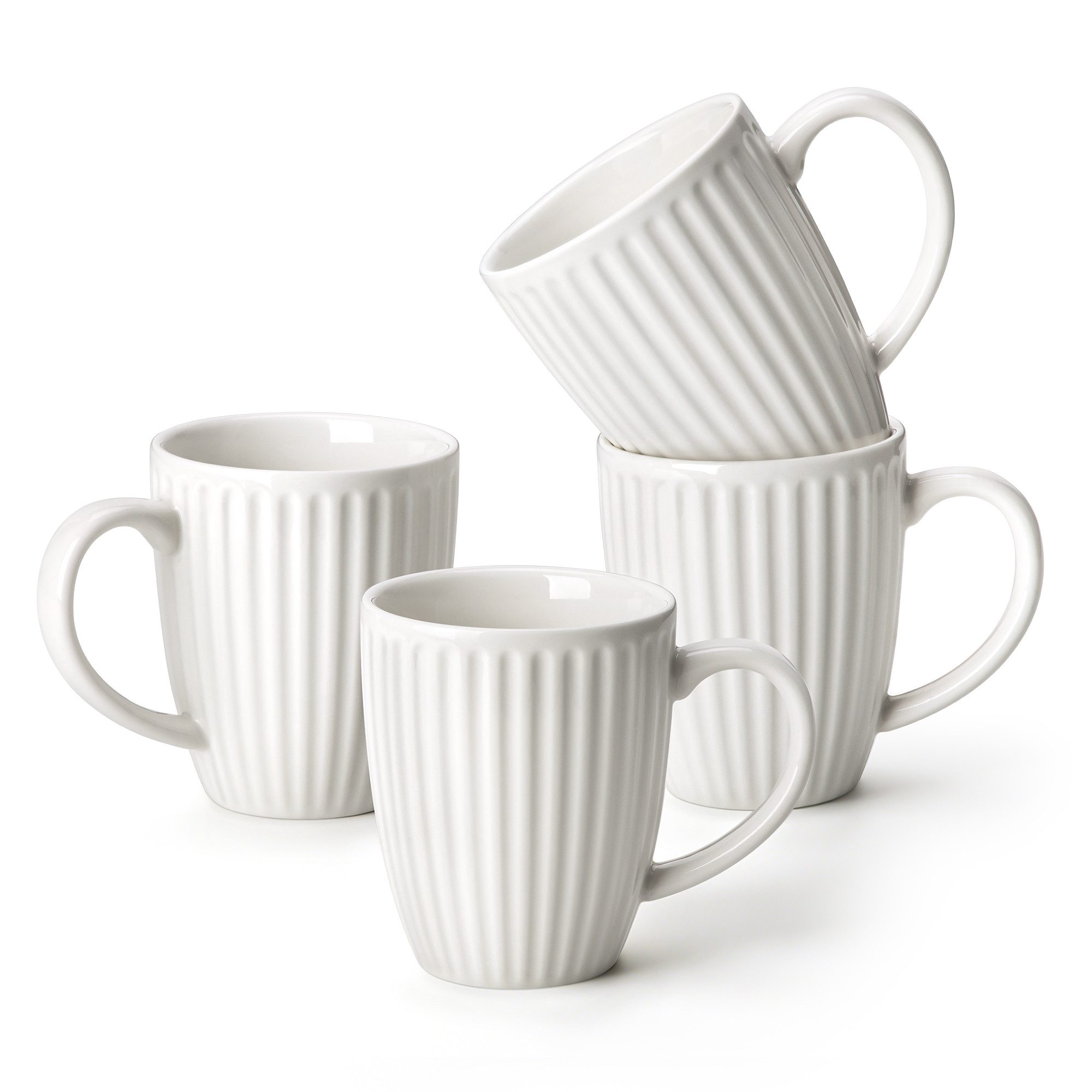 MALACASA Tasse 4-tlg Tassen Set, Becher für 4, Porzellan Weiß Reliefglasur, 4-tlg., Porzellan