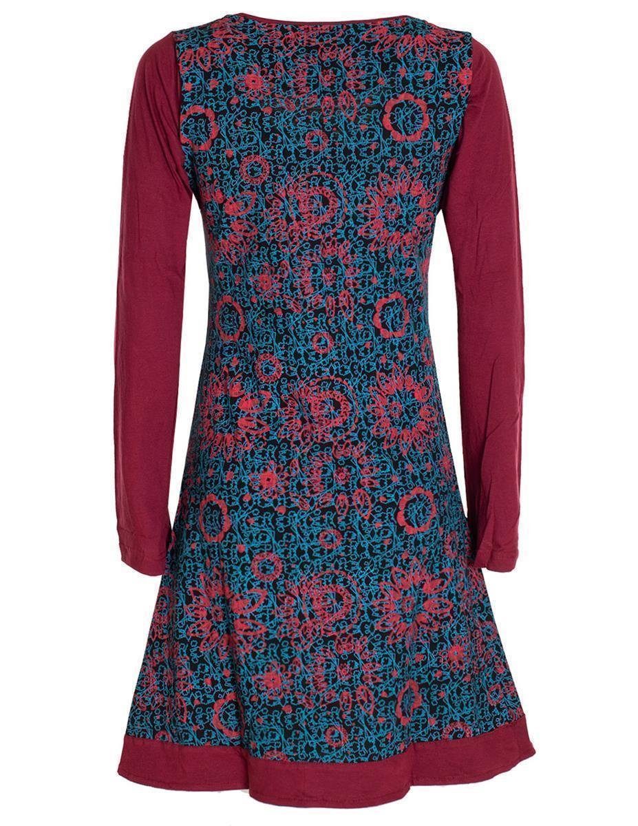 Vishes Jerseykleid Langarm Longshirt-Kleid Sweatkleid Shirt-Kleid Blumen Hippie, Elfen, Retro Style